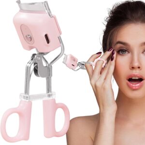 Heated Eyelash Curler, Metal Version, 3 Heating Modes, Rechargeable, Electric Eyelash Curler for Quick Natural Curling & Long Lasting (Pink)