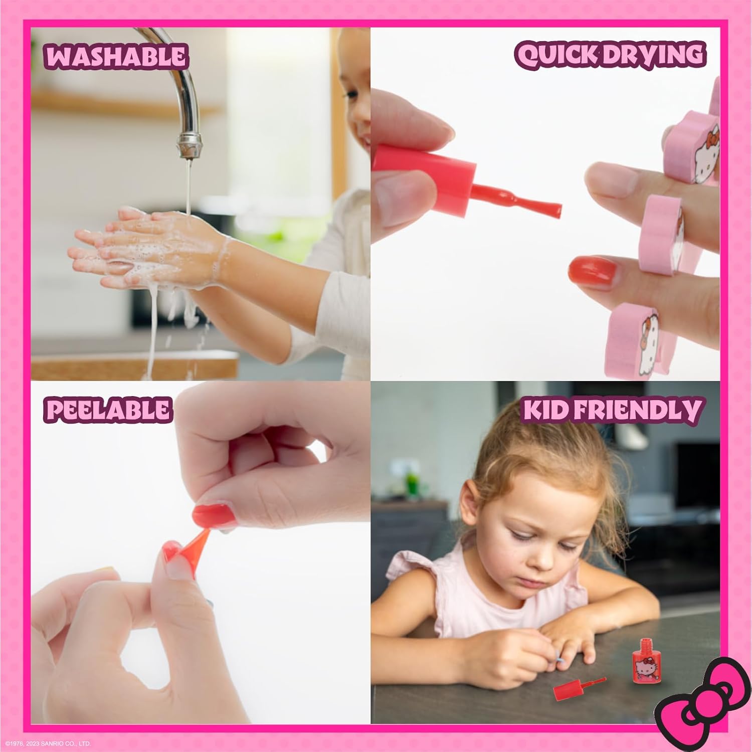 Hello Kitty Kids Peel-Off Water-Based Nail Polish Set, Glittery Opaque Colors with Accessories, Ages 3+, New - Image 4