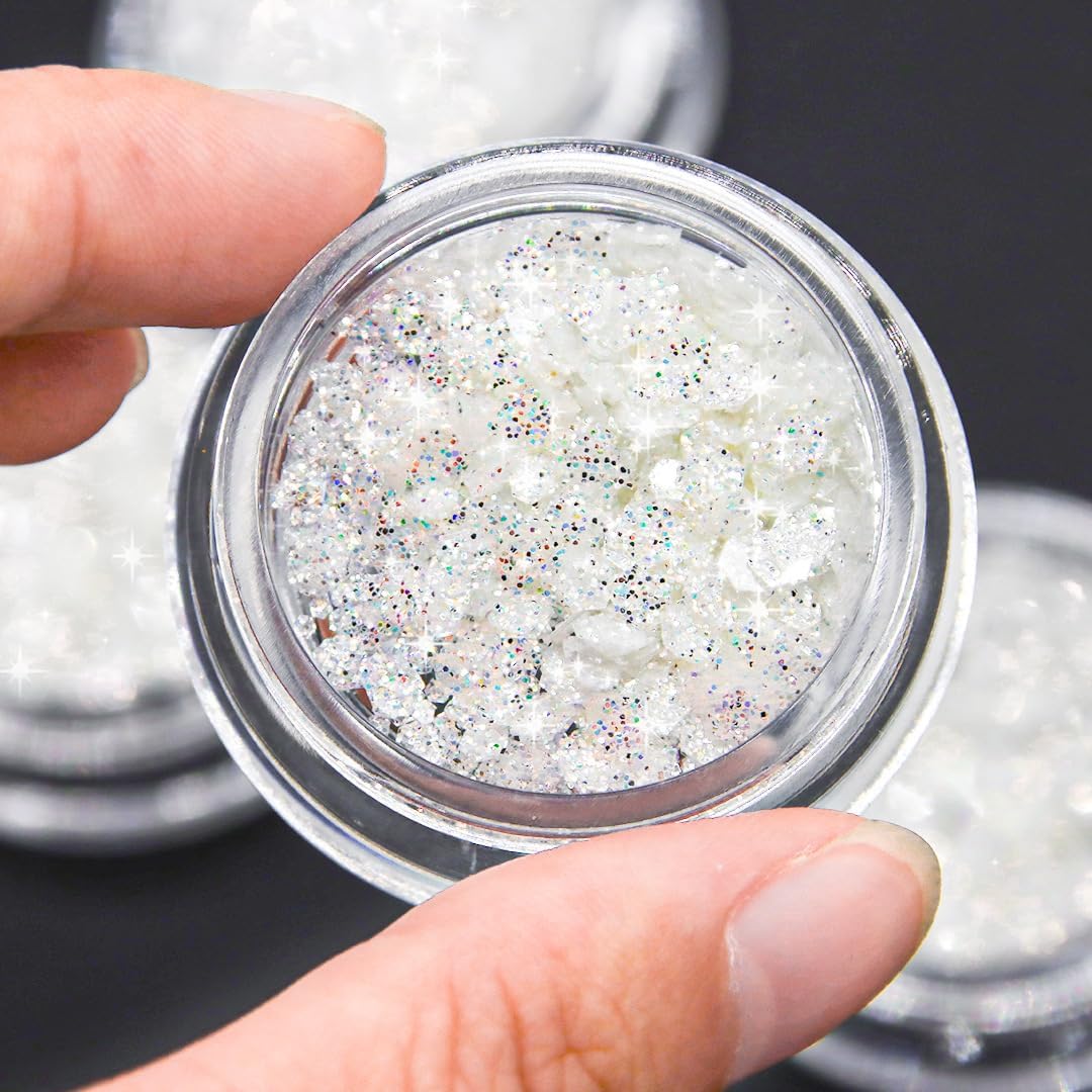 4 Boxes of 3D Chunky Glitter Nail Art Charms Stars Hearts Butterflies Holographic - Image 6