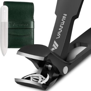 Toenail Clippers for Seniors Thick Toenails, Angled Head Large Toe Nail Clippers for Men with Wide Jaw Opening, Sharp Heavy Duty Fingernail Clipper with Catcher Nail Cutter Long Handle Black