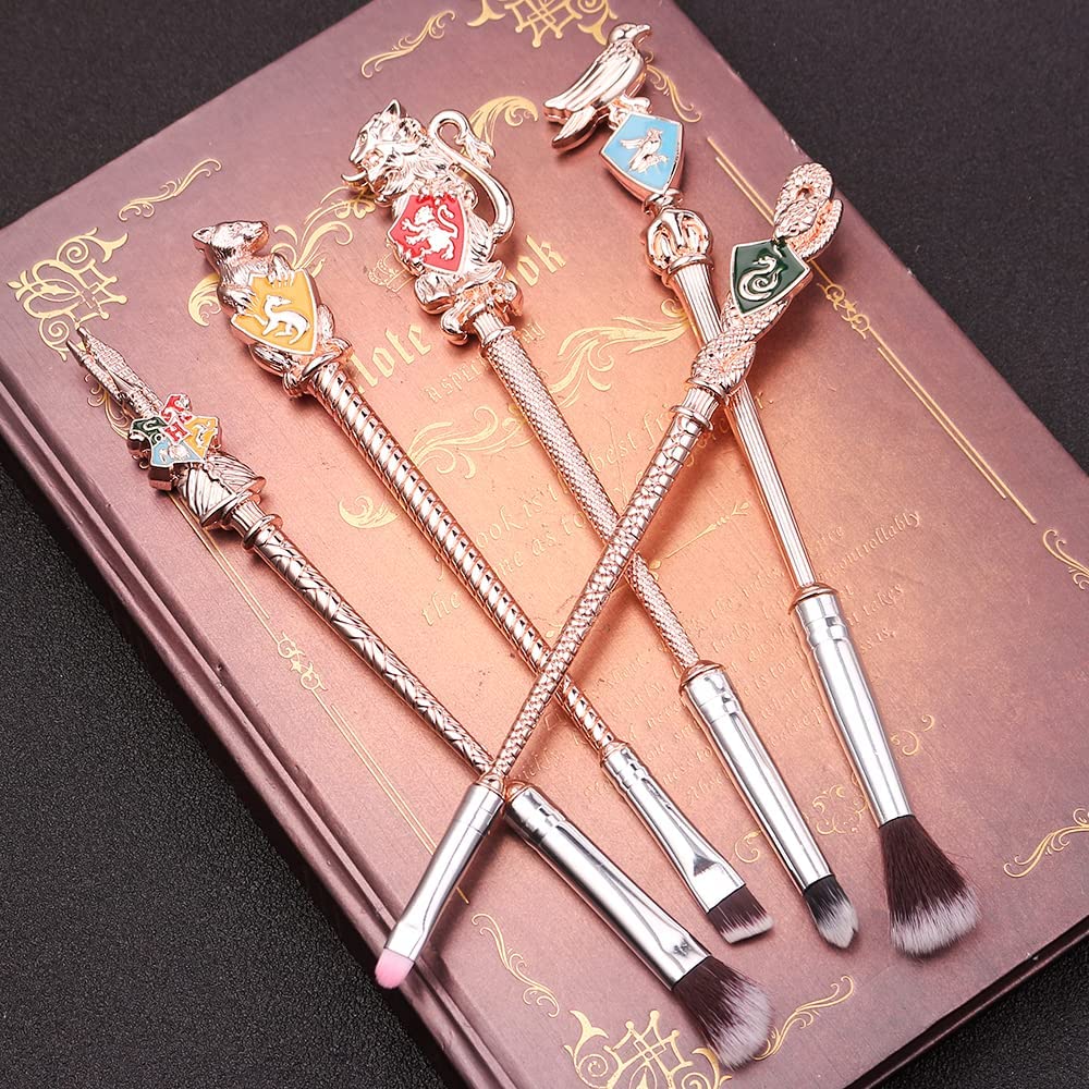 5 Piece Rose Gold Metal Wand Makeup Brush Set for Women - Image 8