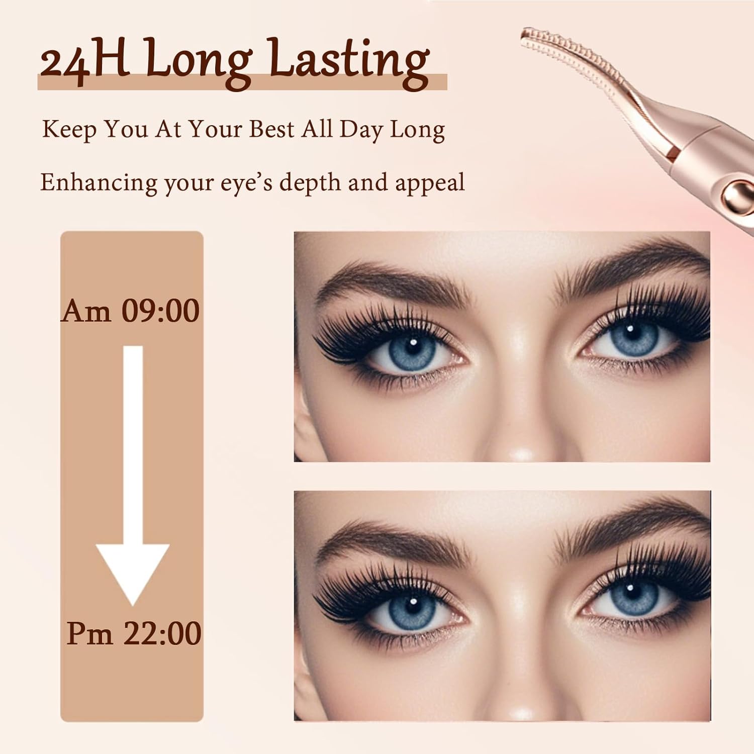 USB Rechargeable 2-in-1 Heated Eyelash Curler and Eyebrow Trimmer, 2 Temperature Modes - Image 4