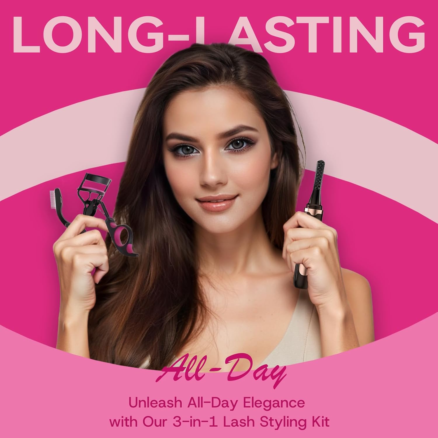 3-in-1 Heated Eyelash Curler Kit with Folding Comb and 4 Adjustable Heat Levels - Image 2