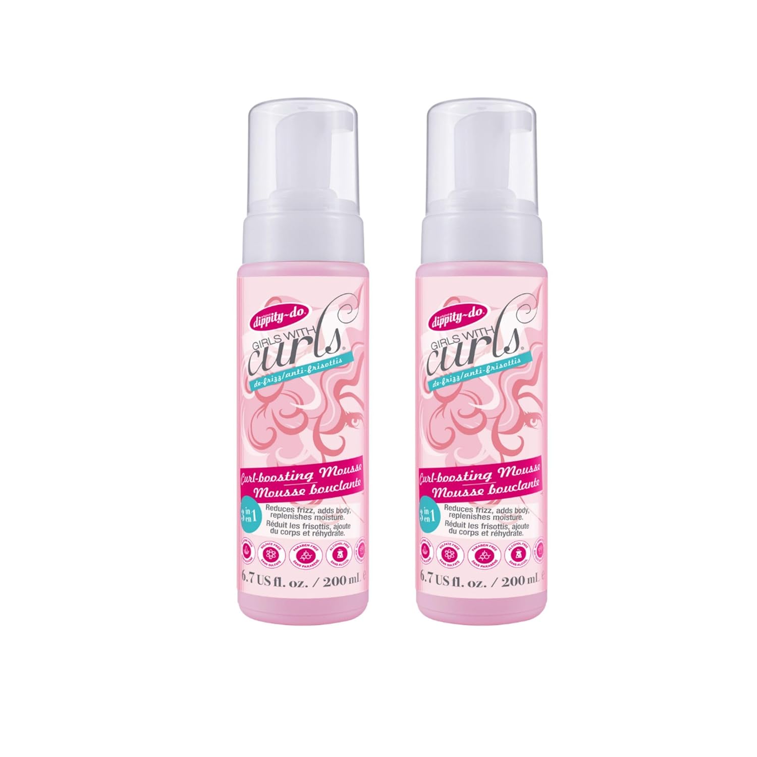 Dippity Do Girls with Curls Curl Enhancing Mousse -2-Pack- Lightweight 3-in-1 Defining Mousse for Curly and Wavy Hair - Hibiscus and Olive Oil for Frizz Free and Bouncy Curls -200 mL/6.7 fl oz