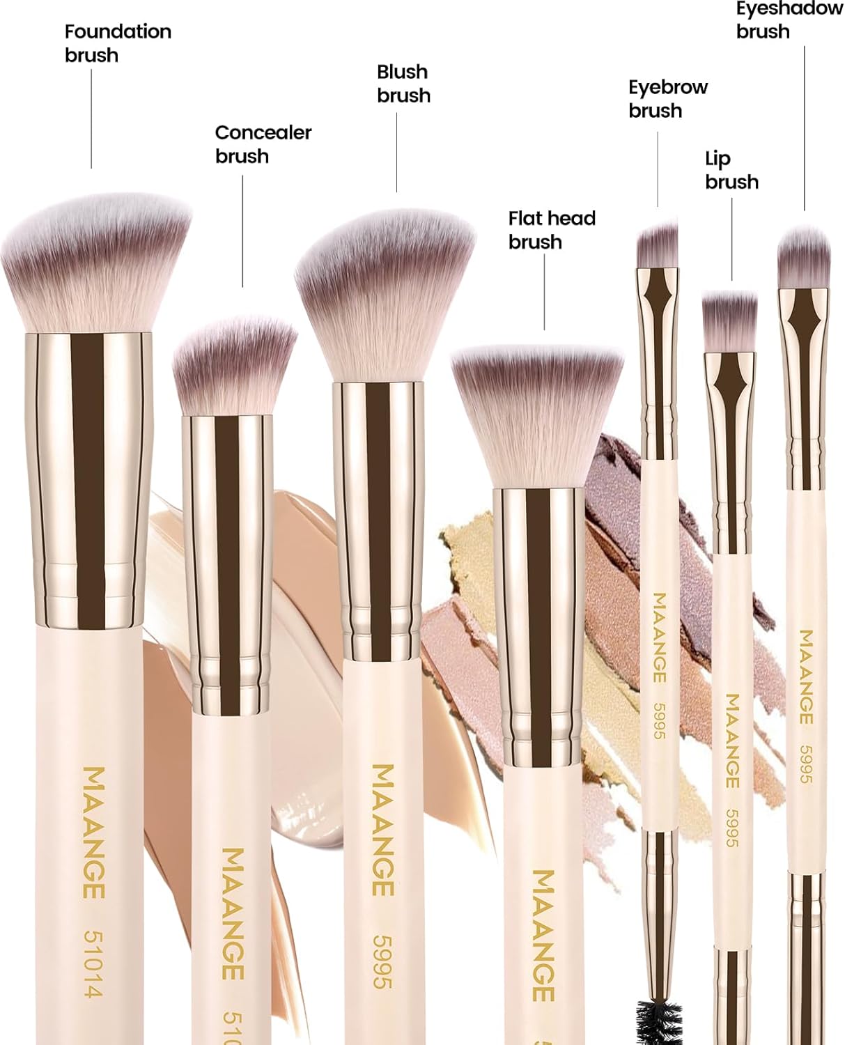 MAANGE 17 Piece Beige Makeup Brush Set for Foundation, Contour, Blush, Eyeshadow - Image 2
