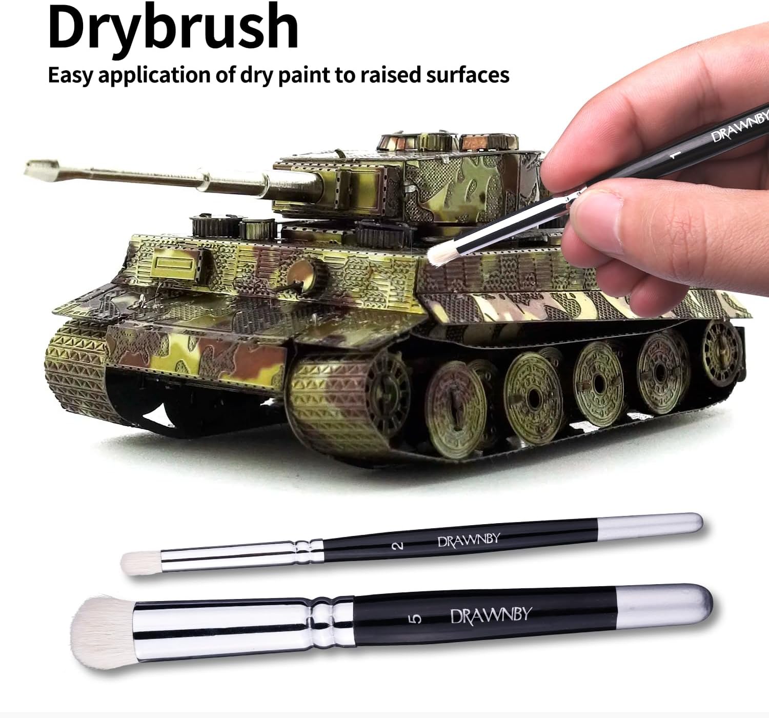 8-Piece Miniature Painting Brush Set with 5 Drybrushes, 2 Fine Tips, 1 Standard for Tabletop Games - Image 5