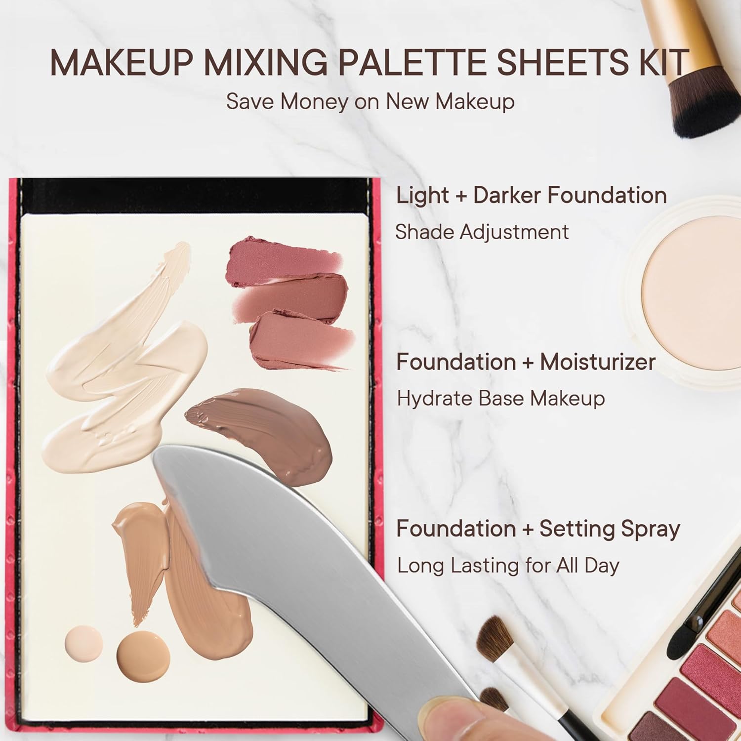 Professional Makeup Artist Foundation Cream Mixing Palette Kit with Travel Mirror and 100 Disposable Papers - Image 5