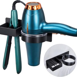 Hair Dryer Holder Wall Mounted, Black Blow Dryer Holder, Stainless Steel Hair Tool Organizer for Hair Straightener Holder, Adhesive Hairdryer Holder Storage Curling Iron Holder for Bathroom Salon