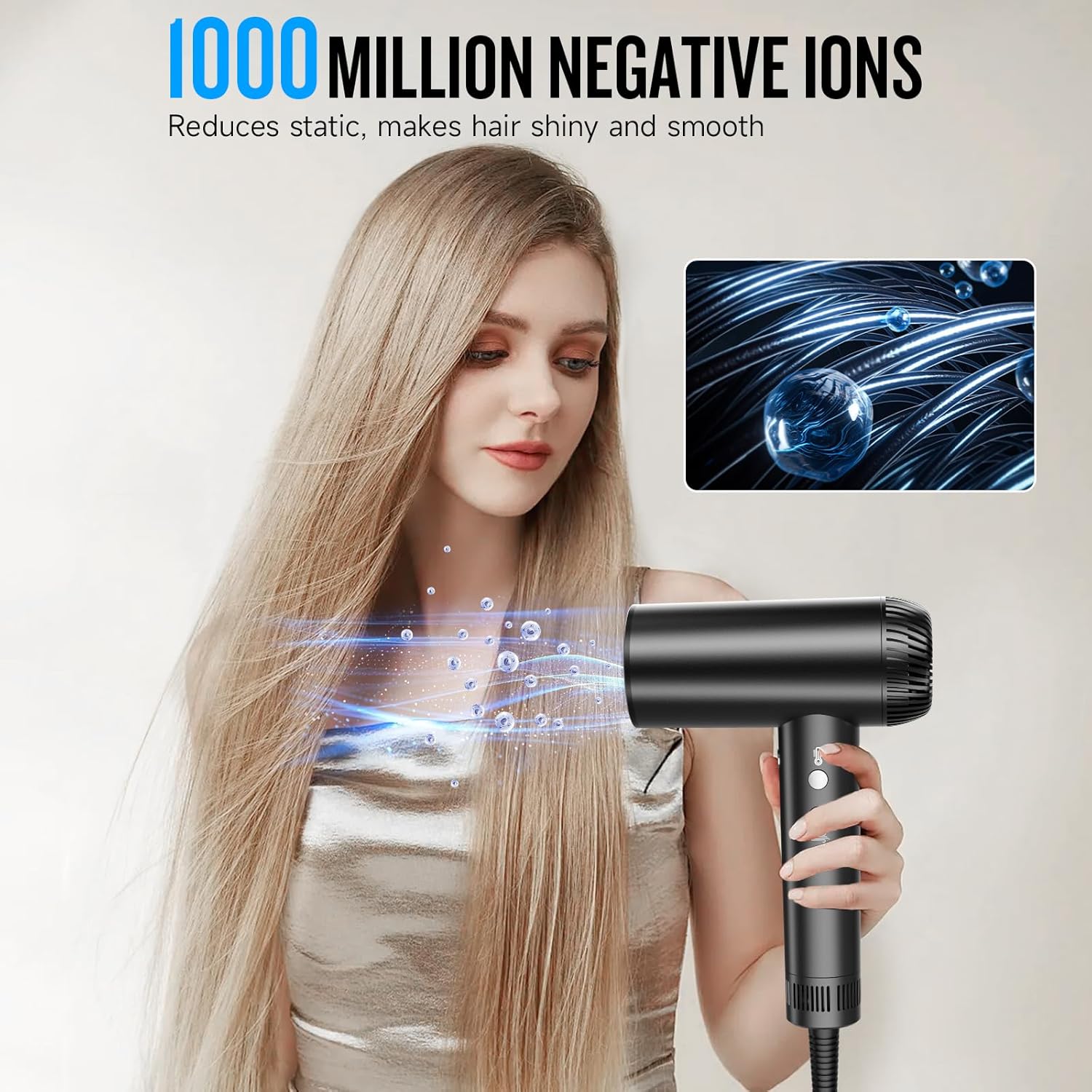2025 Black High-Speed Hair Dryer 200000 RPM Ionic Motor Low Noise with Diffuser - Image 4