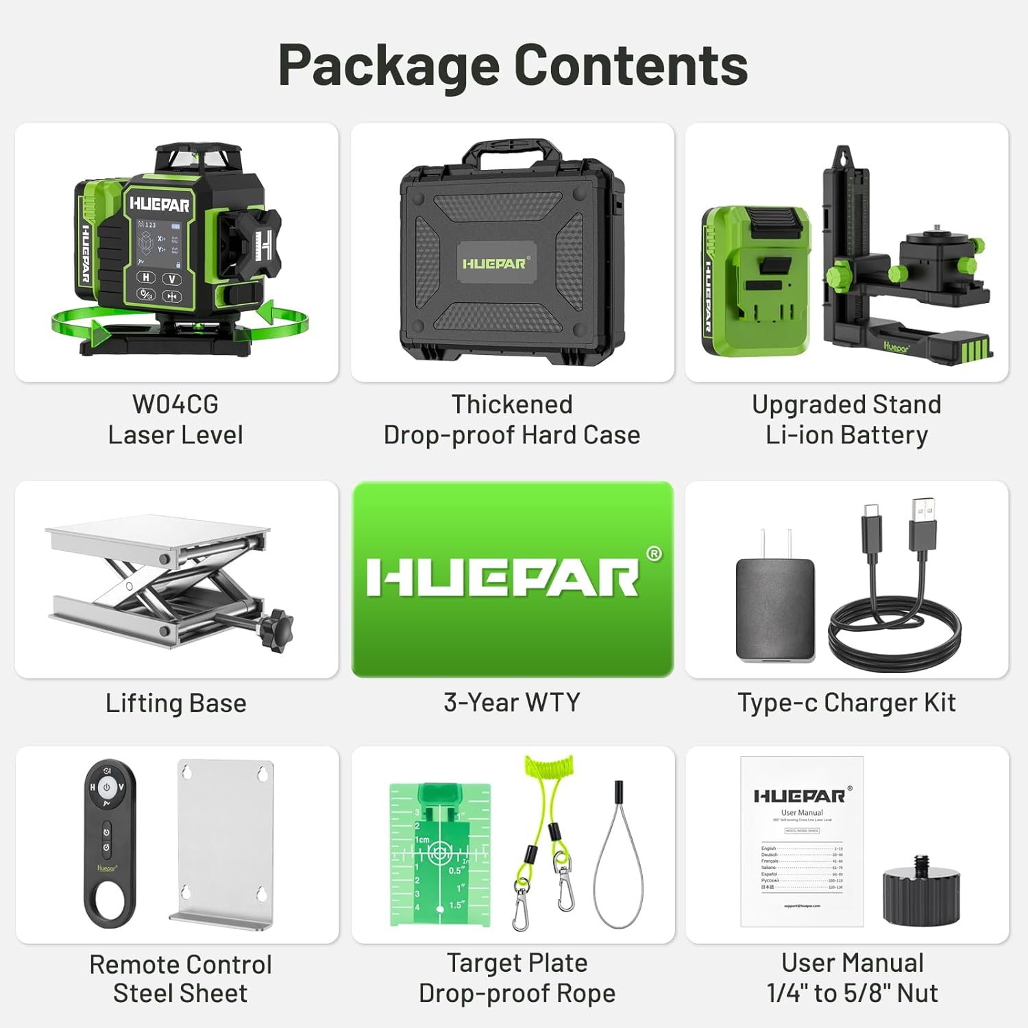 Huepar W04CG 4D 16-Line Green Laser Level Self Leveling Tool with Bluetooth & Electric Base - Image 9
