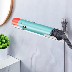 Curling Iron Holder Wall Mount, Stainless Steel Hair Tool Organizer, Self Adhesive Hot Iron and Hair Straightener Storage for Bathroom (Silver)