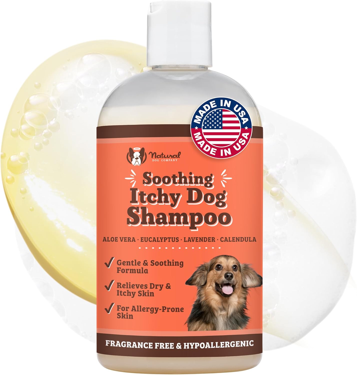 Natural Dog Company Itchy Dog Shampoo – Hypoallergenic Dog Shampoo for Itch Relief & Dry Skin, Plant-Based Formula for Skin Allergy Symptoms & Odor Control, 12 oz