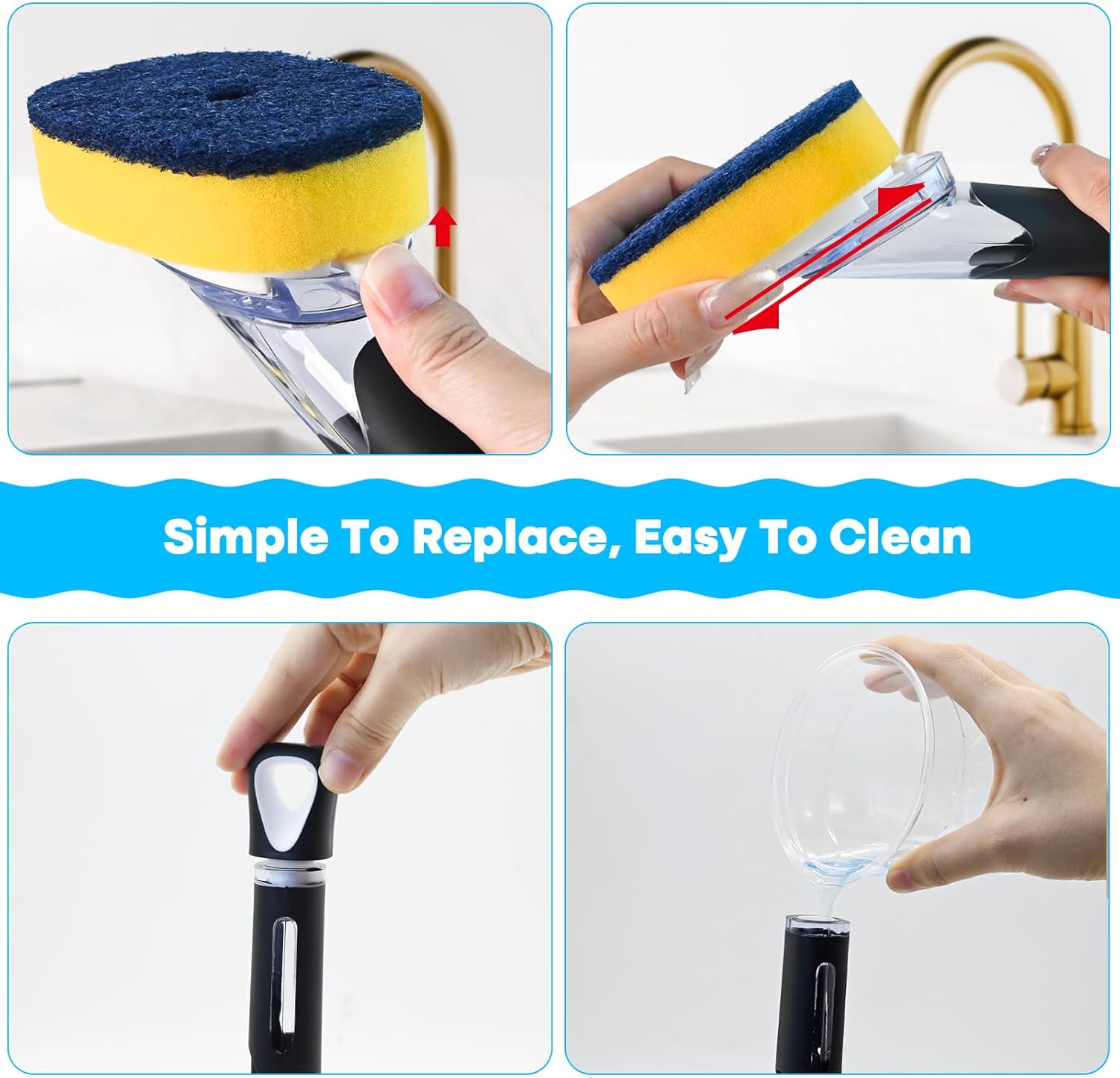AJXX Dish Brush Set with Integrated Soap Dispenser and Two Replacement Brush Heads Plus Holder - Image 5