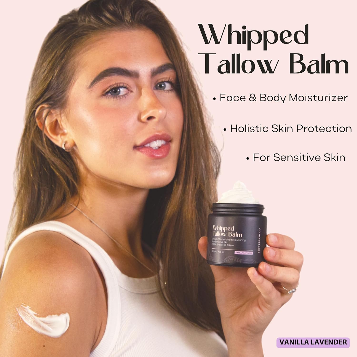2 oz Vanilla Lavender Scented Natural Beef Tallow Whipped Balm for Skin Hydration - Image 3