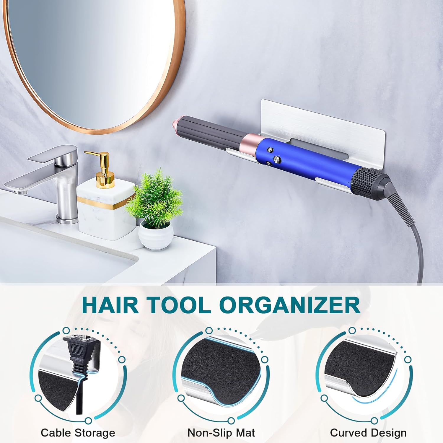 Stainless Steel Curling Iron and Flat Iron Wall Mount Organizer for Hair Tools - Image 2