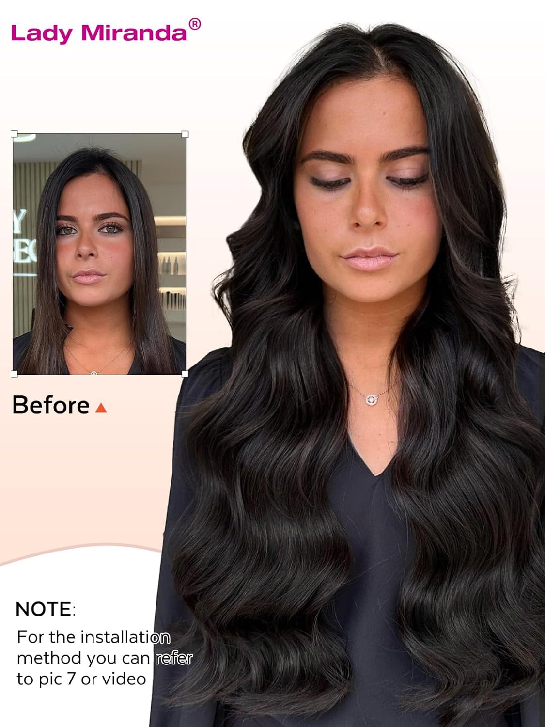 Lady Miranda 18 Inch 100G Black Double Sided Invisible Weft Real Human Hair Extensions - Image 4