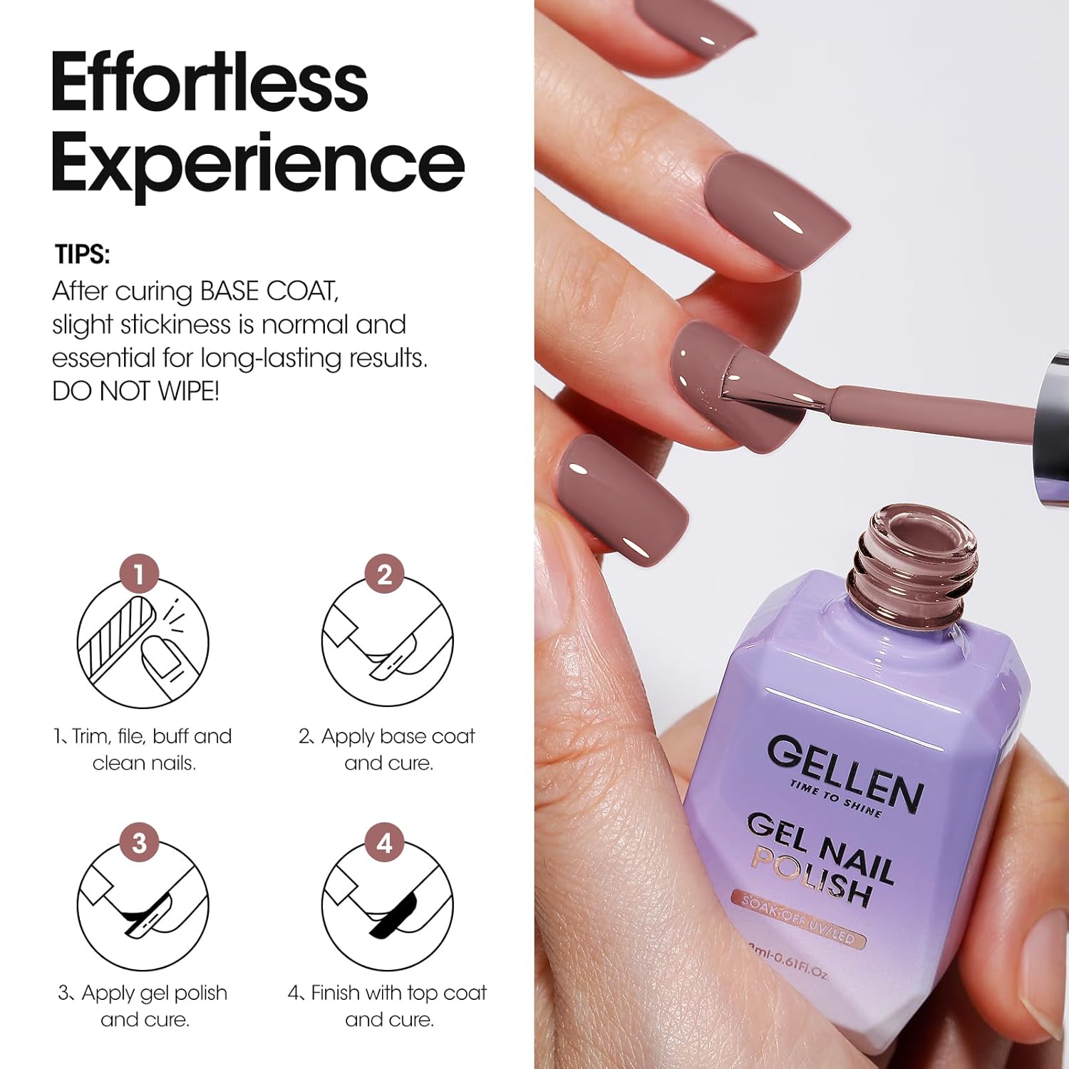 GELLEN 18ml Gray Purple Gel Nail Polish Soak Off UV LED for Home Nail Art - Image 6