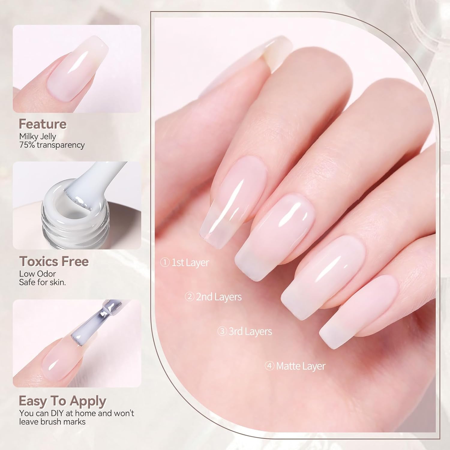 Born Pretty Milky White Sheer Gel Nail Polish 15ml Hema-Free Translucent Nail Art - Image 7