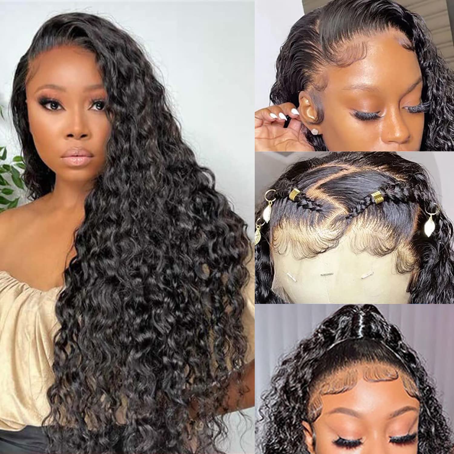 18 Inch Water Wave 13x6 HD Lace Front Wig, 180 Density Curly Human Hair for Women - Image 3