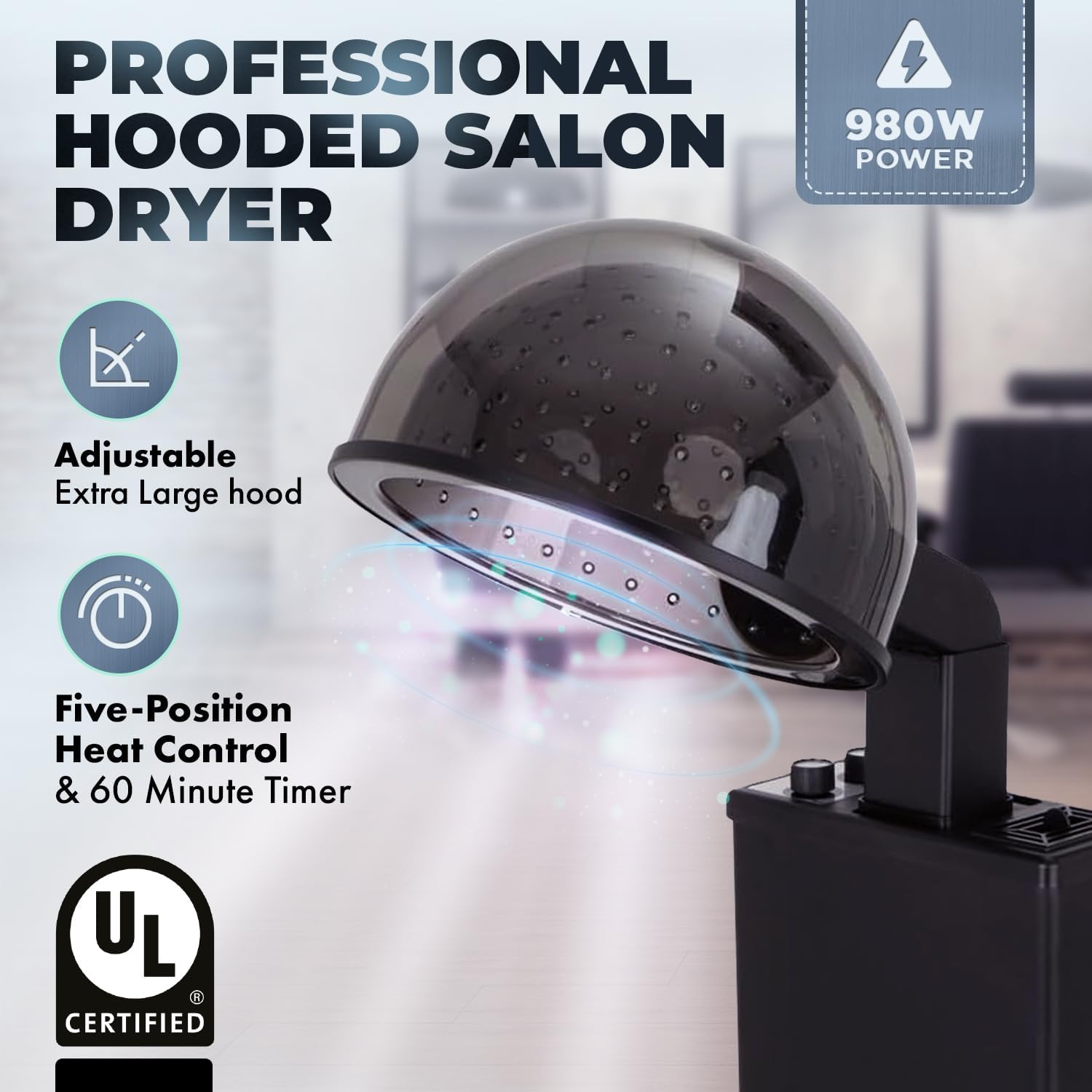Buy-Rite BR900 X-tra Hot 980W Professional Hooded Hair Dryer Large Bonnet 30 Minute Timer - Image 2