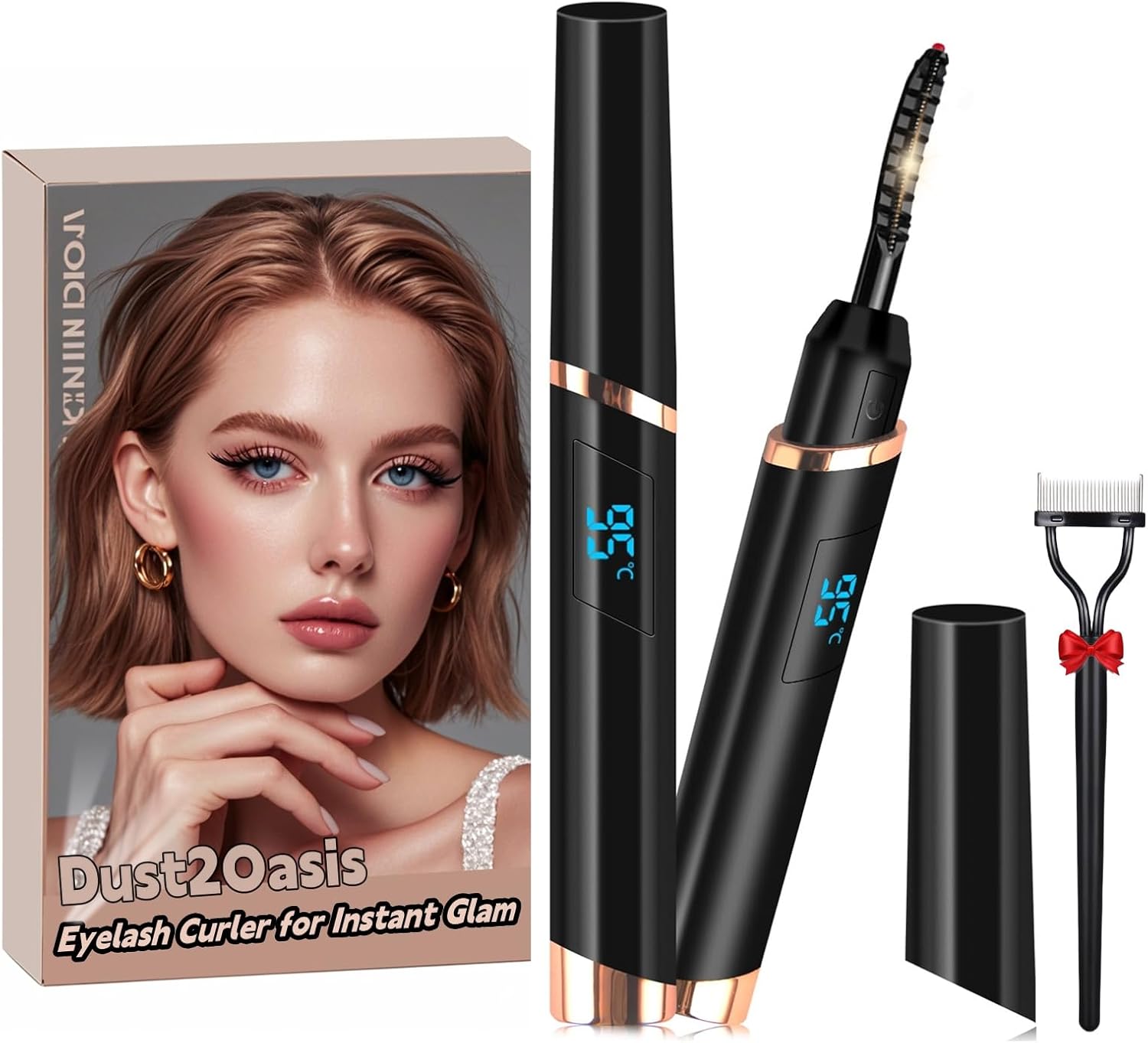 Heated Eyelash Curler, Electric Eyelash Curler, Rechargeable Lash Curler with Eyelash Comb for Makeup Natural Curling Eye Lashes and 24 Hours Long Lasting - Black 2025 Updated New Model