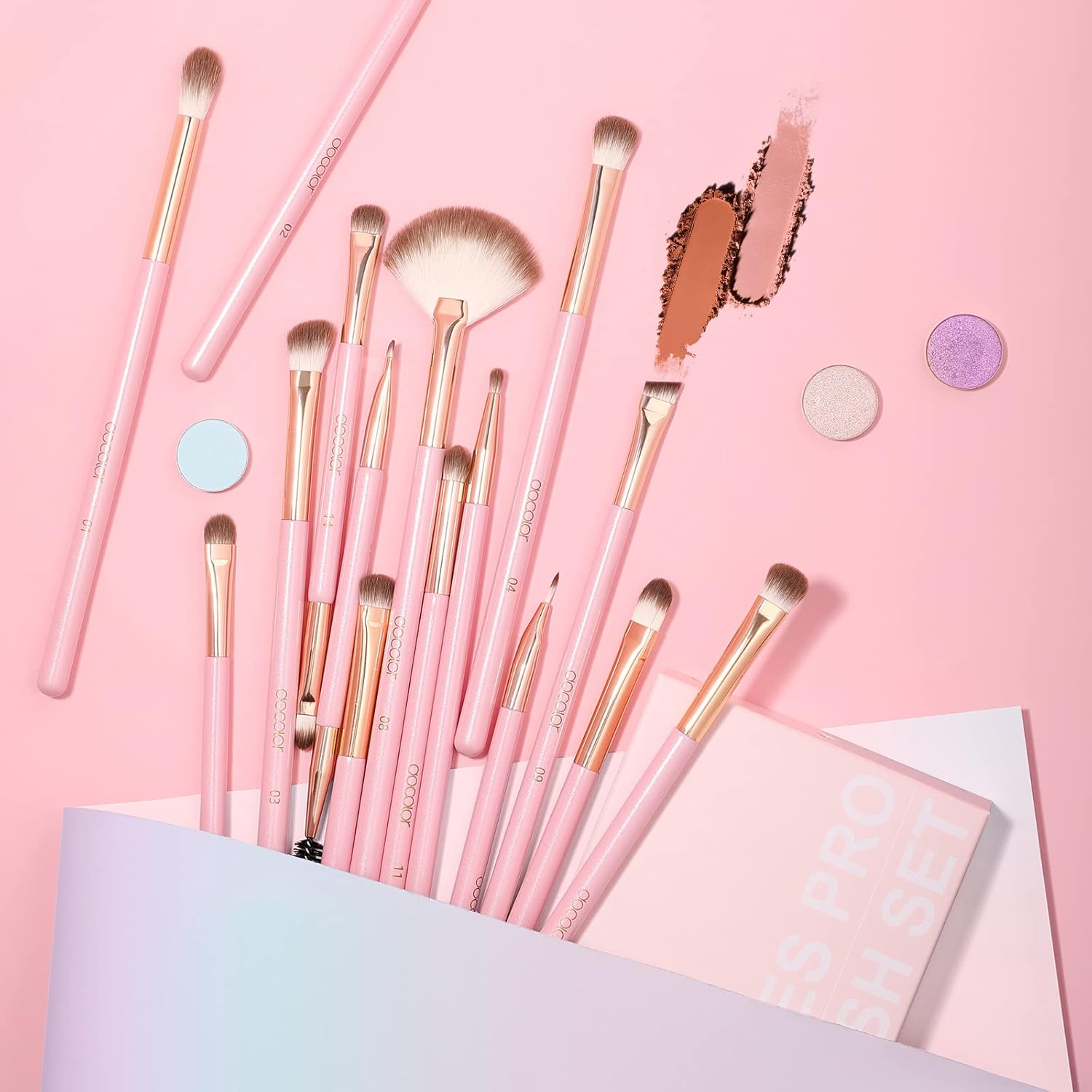 Docolor Pink 15-Piece Soft Synthetic Hair Eye Makeup Brush Set - Image 9