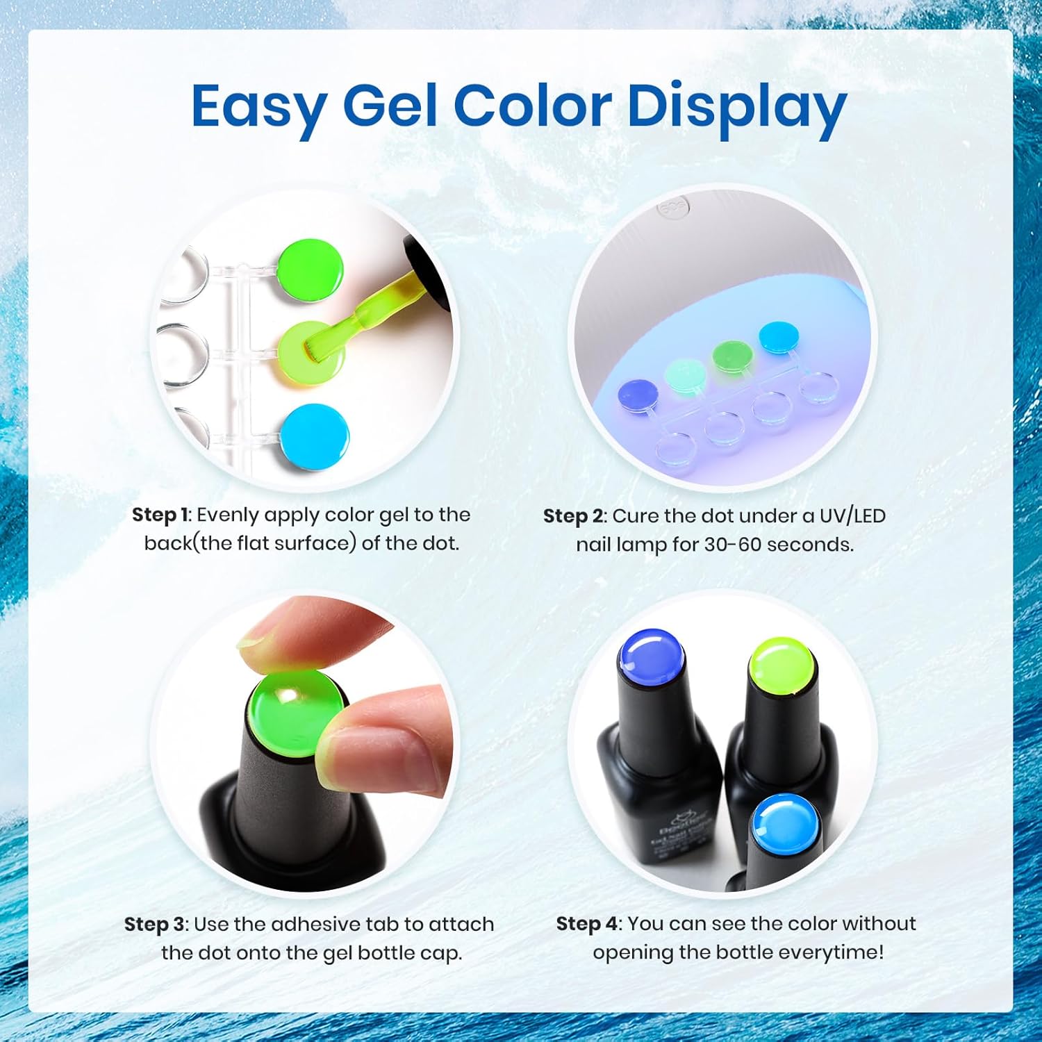 Beetles Summer Blue Gel Polish Kit 6 Shimmer Colors Glitter Swirl Effect for Home Manicure - Image 7