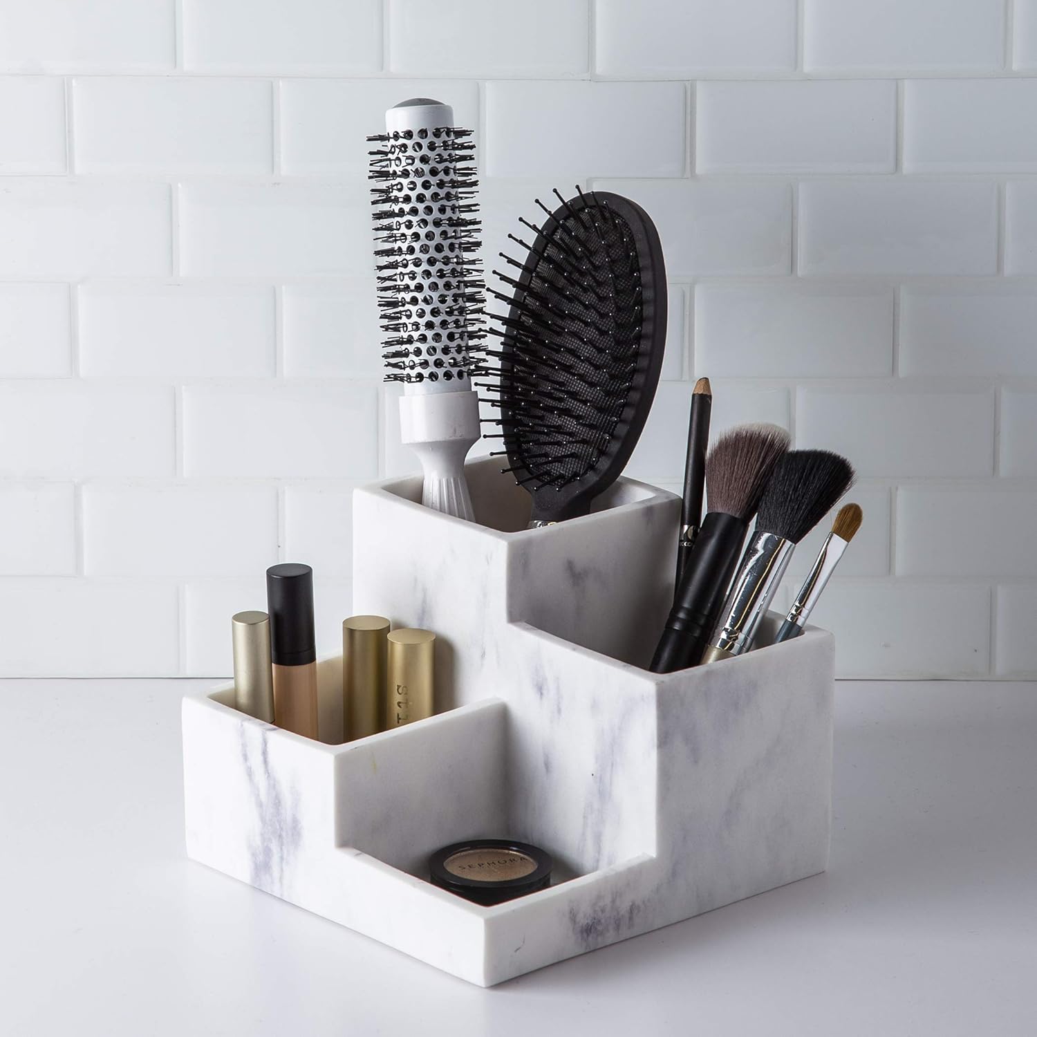 BINO 4 Compartment Matte Marble Organizer for Makeup, Toiletries, and Bathroom Accessories - Large - Image 3