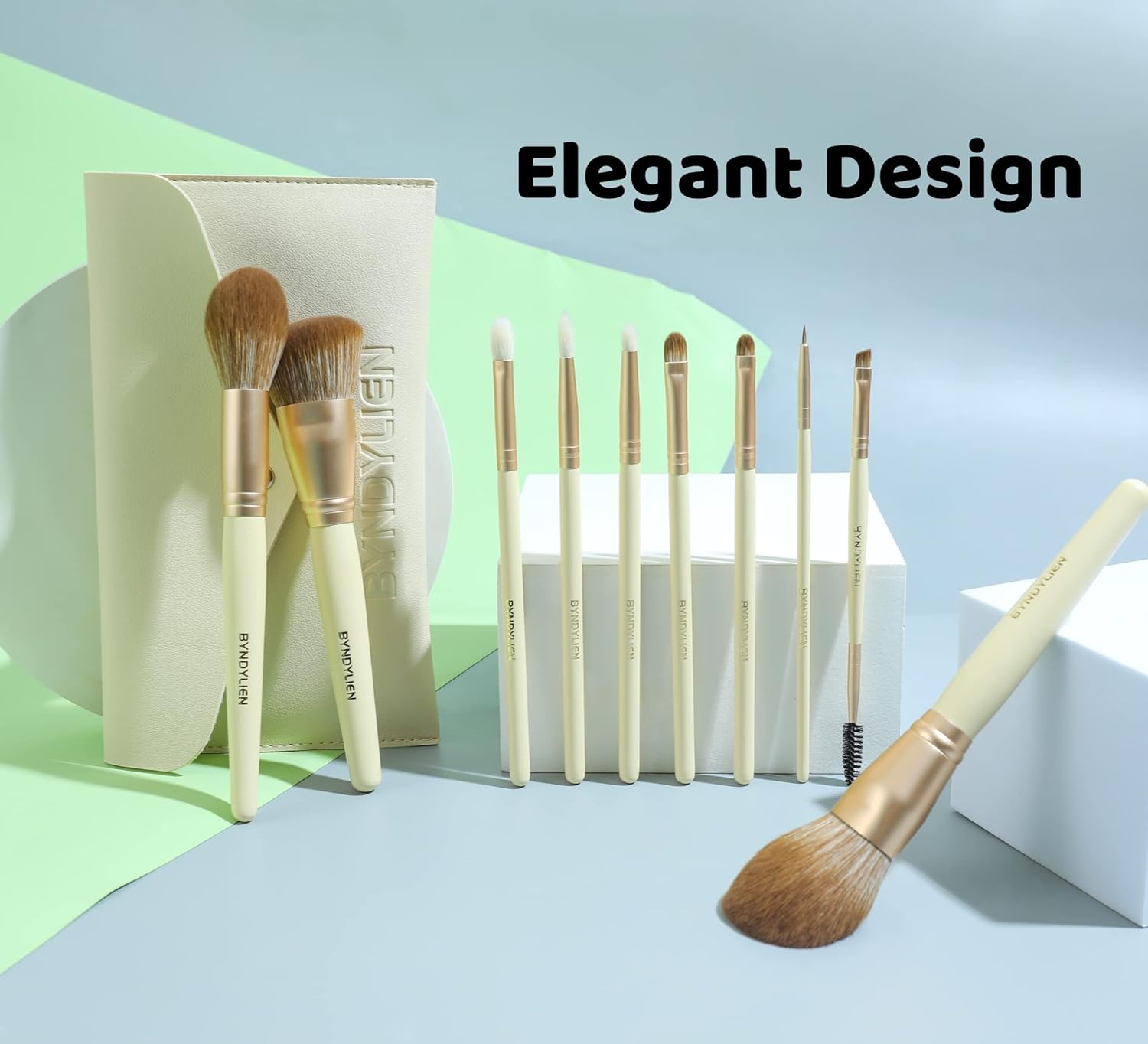 10 Piece Makeup Brush Set with Bag, Synthetic Goat Hair Bristles, Wood Handles - Image 5