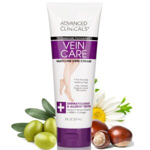 Advanced Clinicals Varicose Veins Cream For Legs | Spider Vein & Varicose Vein Cream | Vitamin K Cream | Arnica Cream, 8 Fl Oz