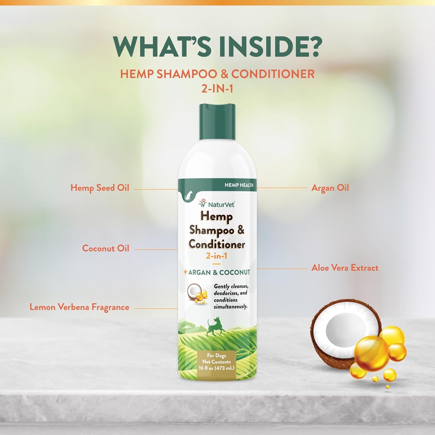 NaturVet 2-in-1 Dog Shampoo Conditioner with Hemp Argan Coconut 16oz - Image 5