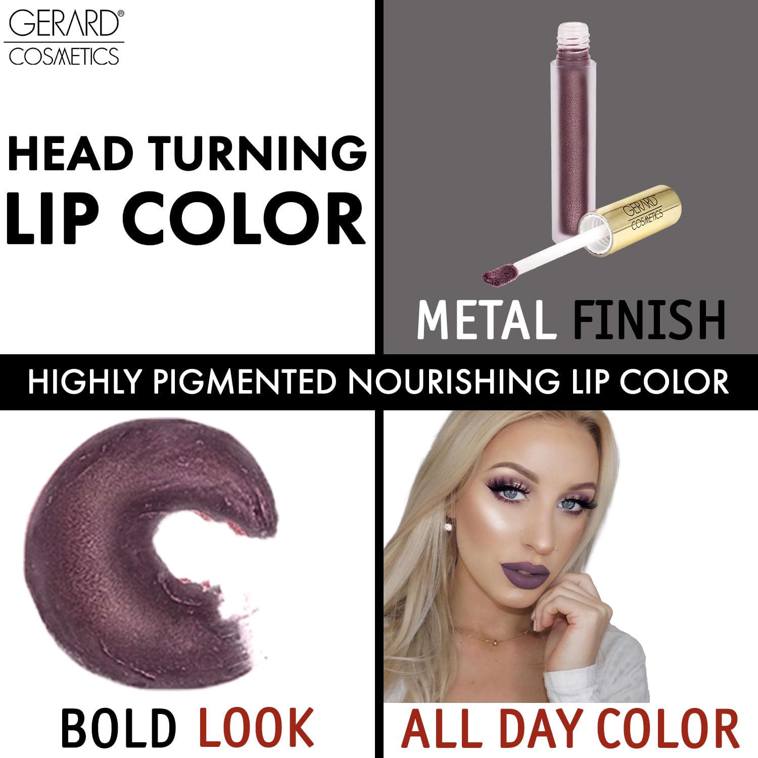 Gerard Cosmetics Metal Matte Liquid Lipstick Underworld Grey Purple 0.19 oz Long Lasting Hydrating - Image 5