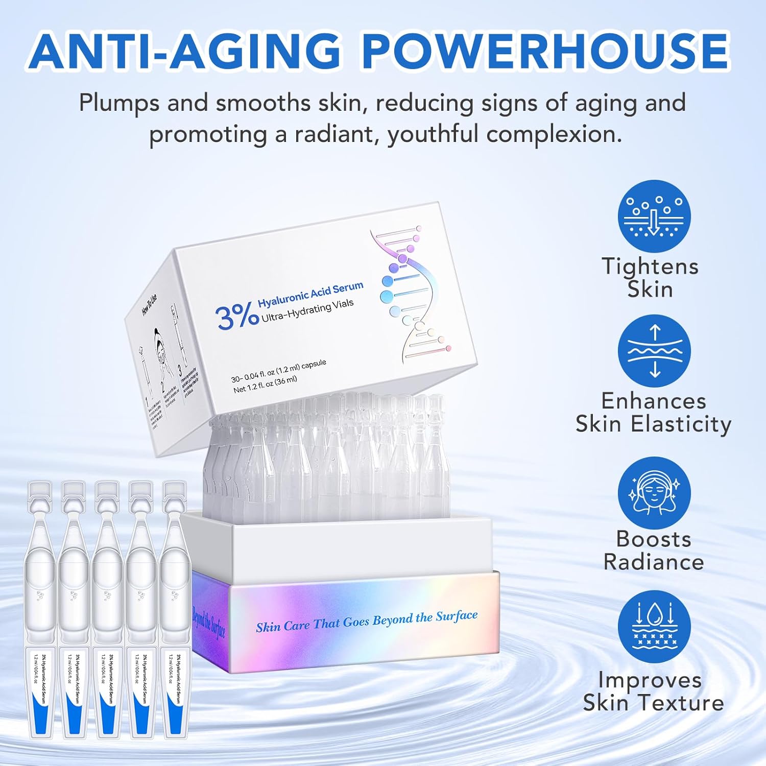 60-Count Single Use Hyaluronic Acid Serum Tubes 3% Moisturizer for Face Acne Scars - Image 3