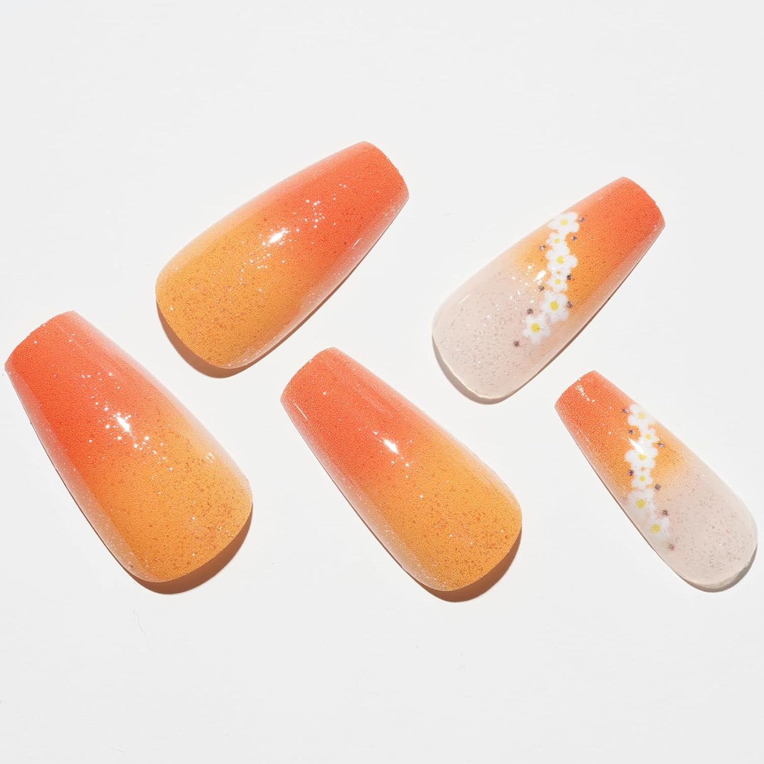 GLAMERMAID Long Ombre Orange Coffin Press on Nails 24 Pcs Reusable with Adhesive Tabs - Image 4
