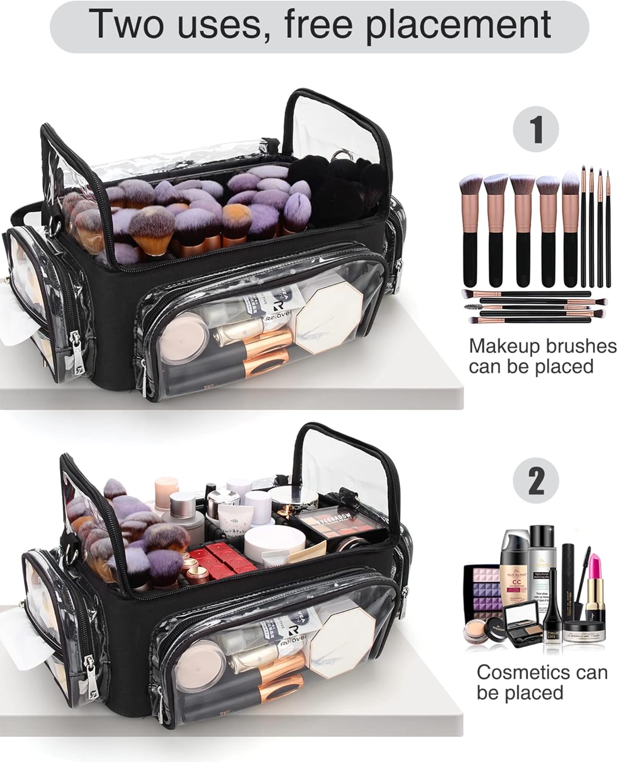 Extra Large Makeup Brush Holder Case with Stand Up Slots and Adjustable Travel Strap - Image 6