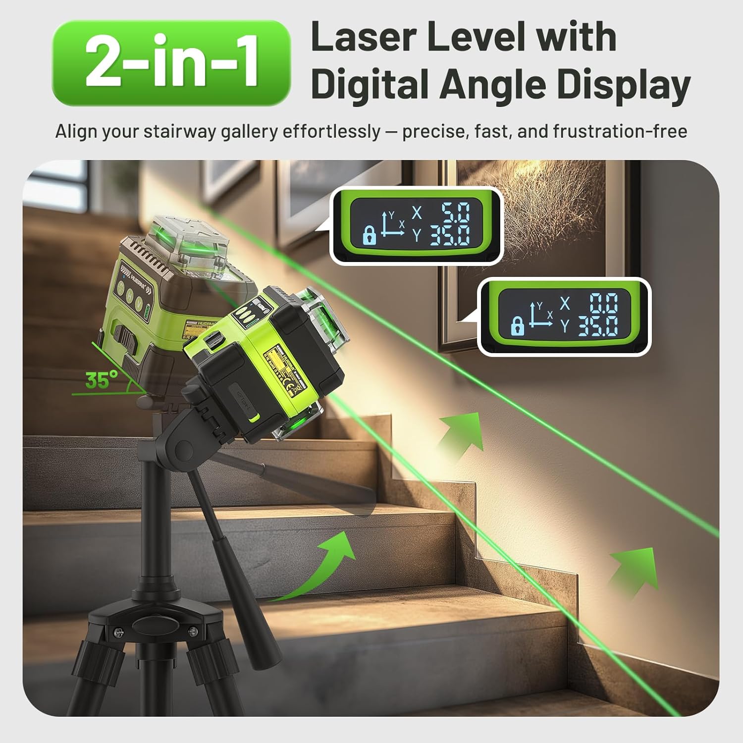 HUEPAR 360° 3D Green Laser Level with LCD Screen and Magnetic Bracket - Image 2