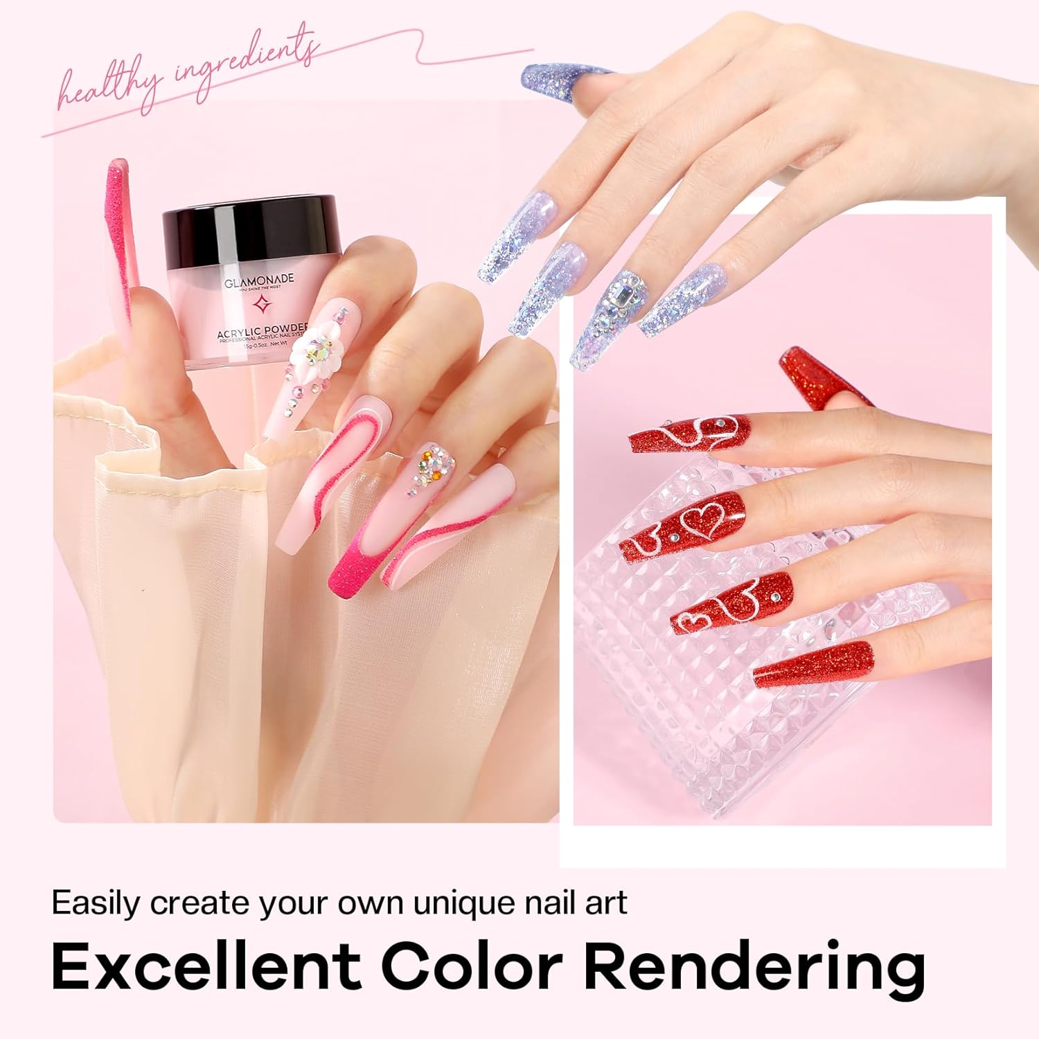 Beginner Acrylic Nail Kit with Clear Pink Powder, UV Lamp, and Glitter for Home Use - Image 9