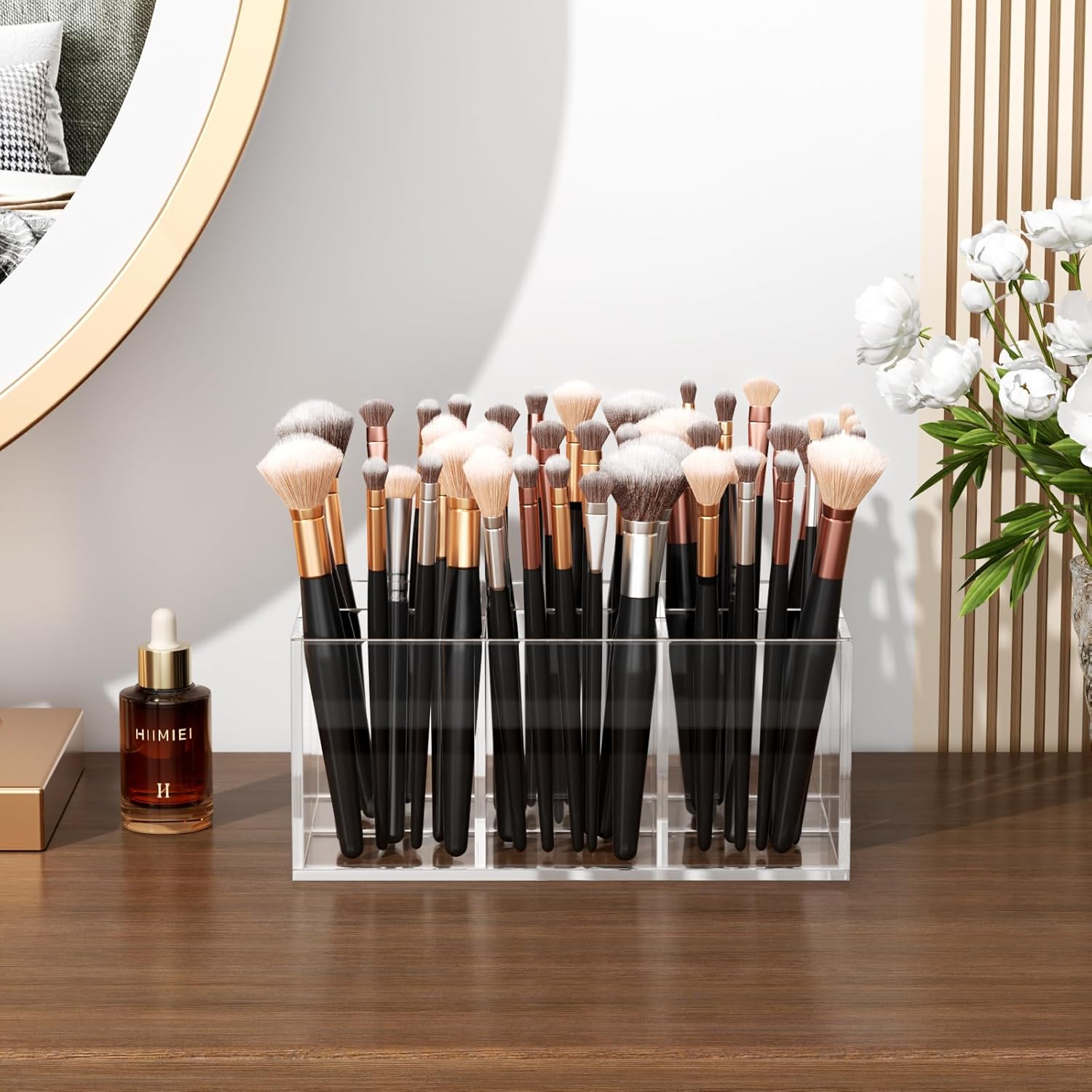 HIIMIEI Clear Acrylic Makeup Brush Holder Organizer with 6 Slots for Vanity Countertop - Image 3