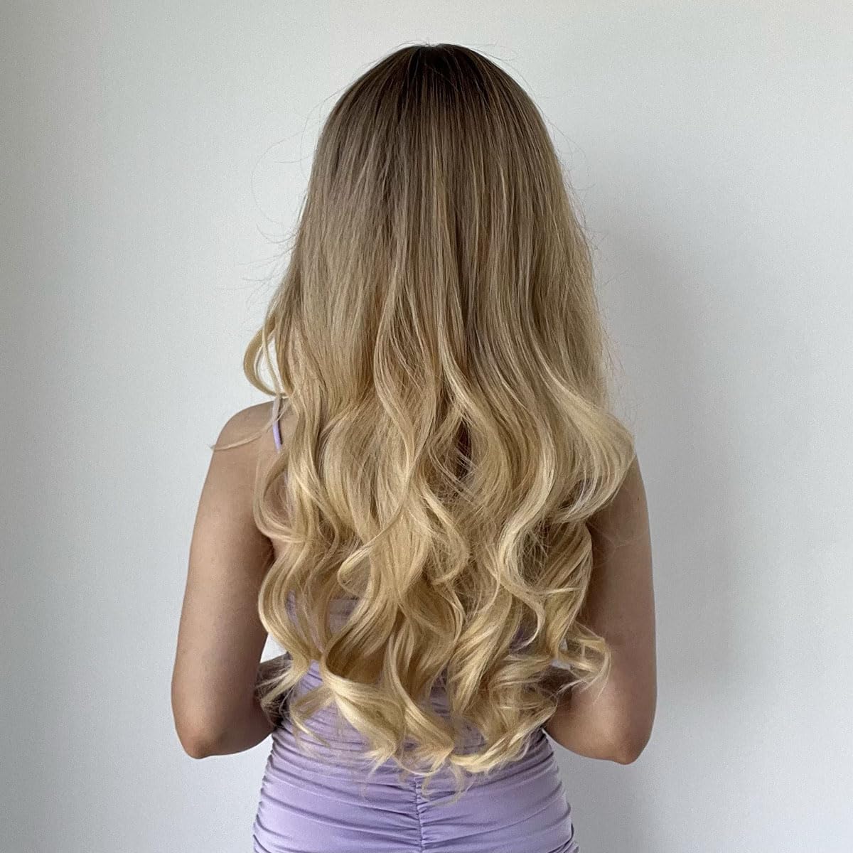 Ombre Blonde Long Wavy Human Hair Wig for Women Lightweight Breathable Capless - Image 5