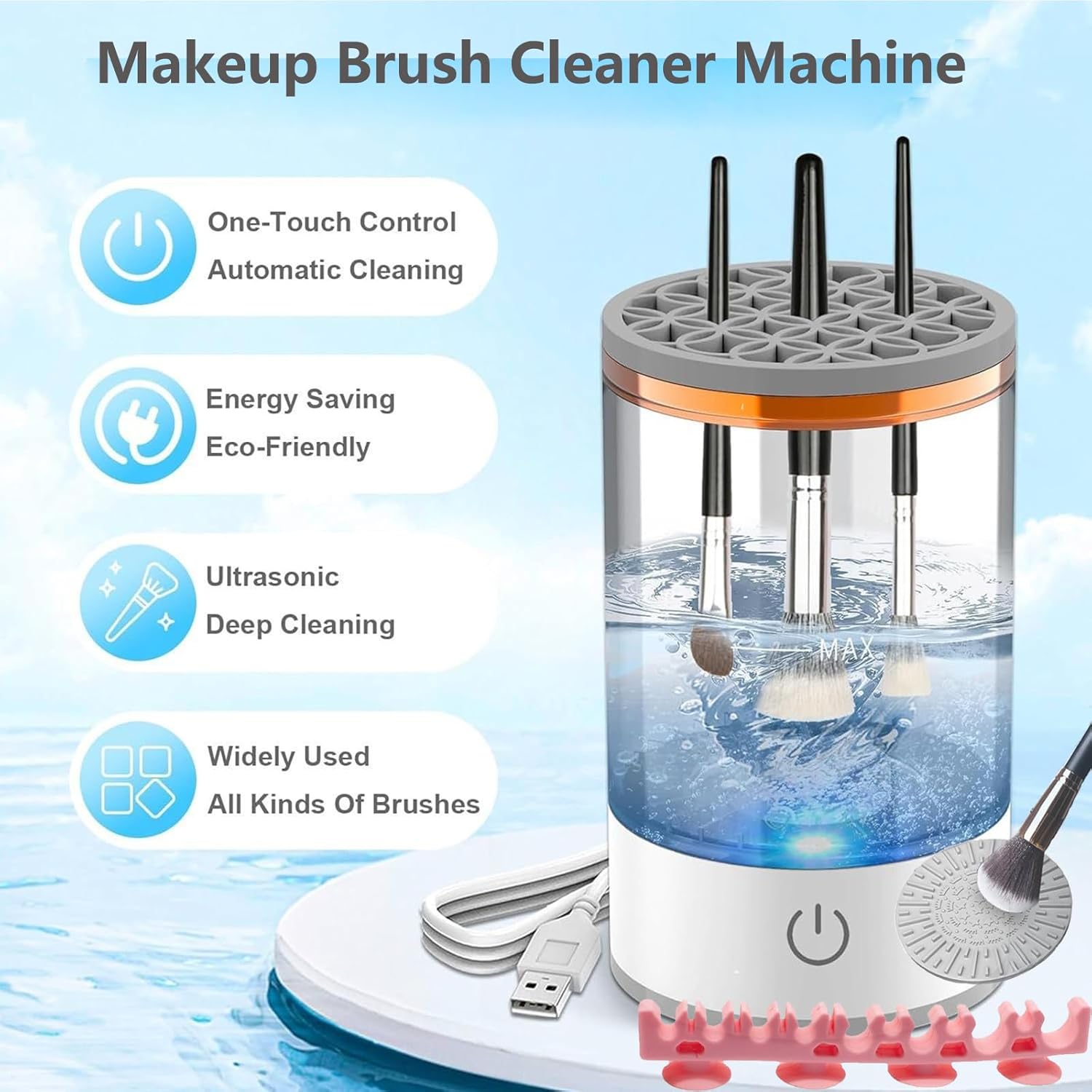 Automatic Electric Makeup Brush Cleaner, Deep Cleans All Brush Sizes, White - Image 3