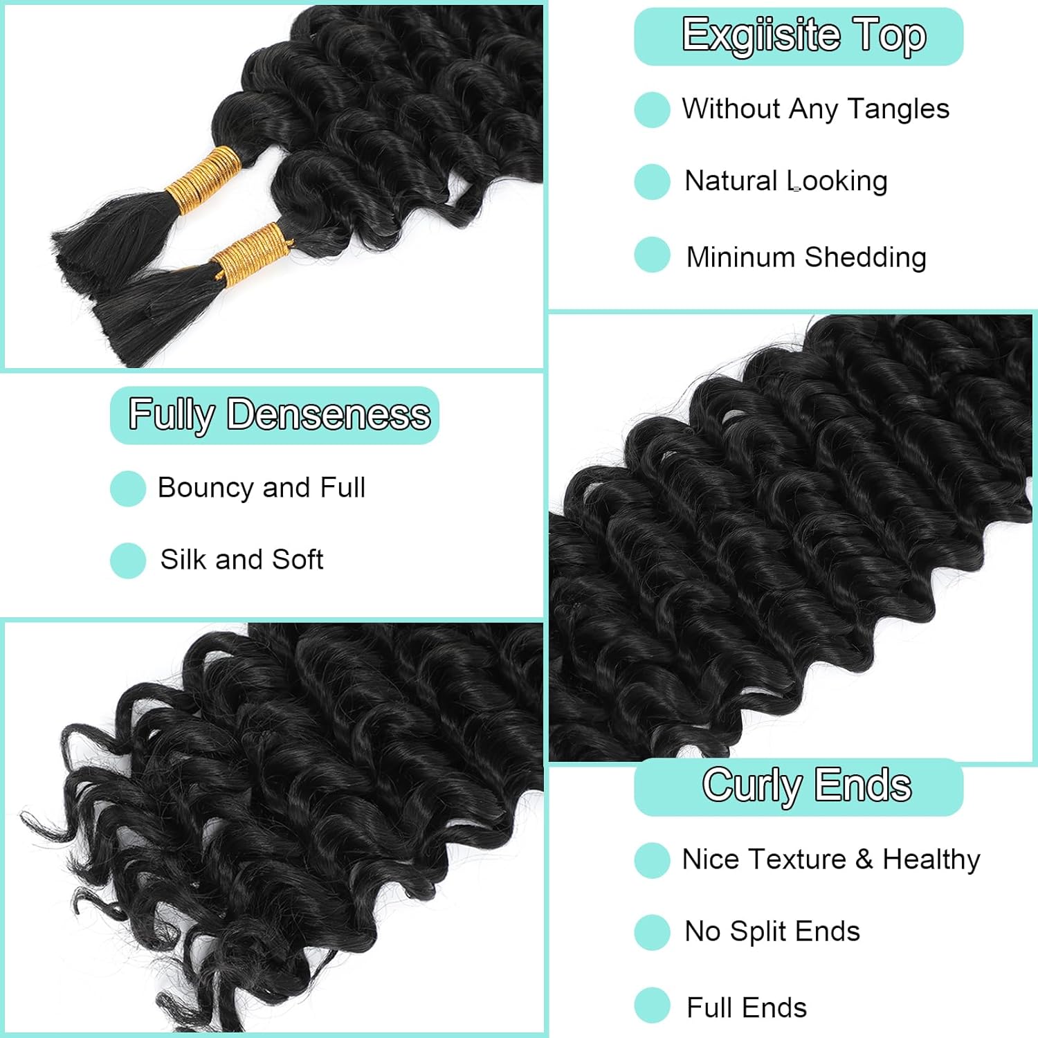 20 Inch Synthetic Curly Boho Braiding Hair 4 Bundles Wet Wavy Extensions for Black Women - Image 3