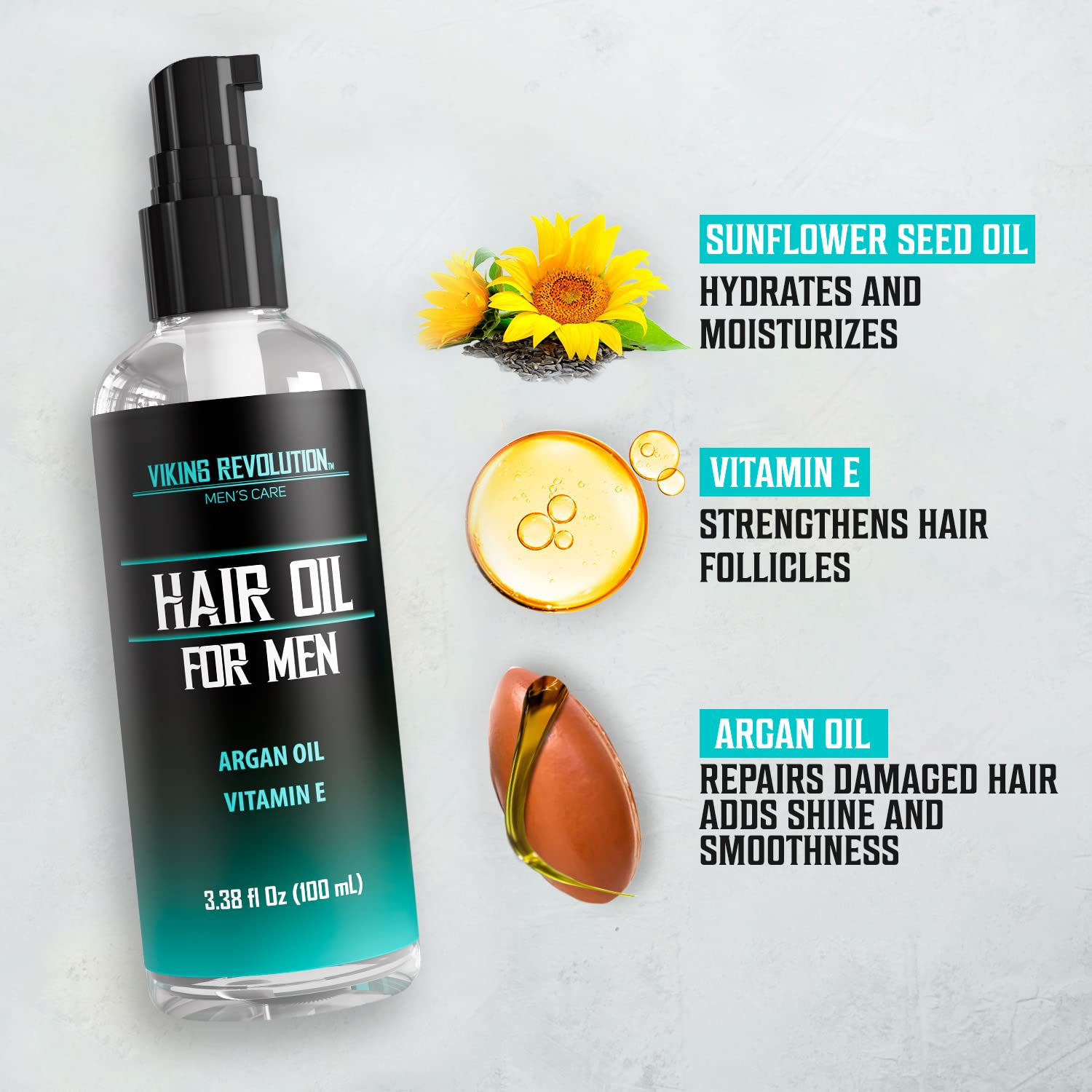 Viking Revolution Hydrating Hair Oil for Men with Vitamin E Argan Oil 3.38 fl Oz - Image 2