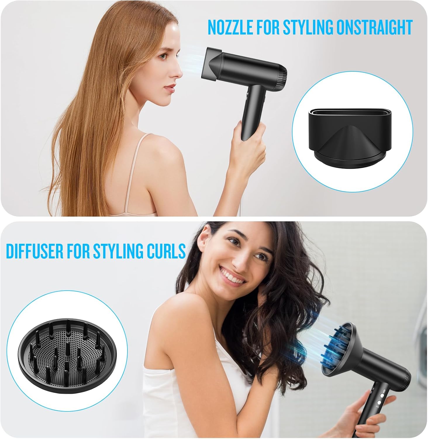 2025 Black High-Speed Hair Dryer 200000 RPM Ionic Motor Low Noise with Diffuser - Image 6