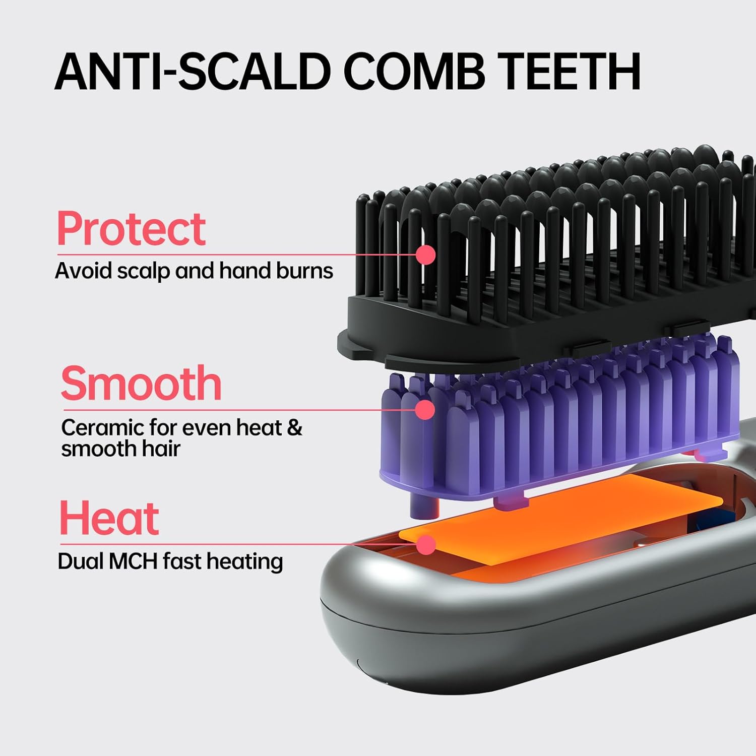 Cordless Hair Straightener Brush Metallic Grey 9 Temp Settings 9600mAh Battery Mini Travel - Image 5