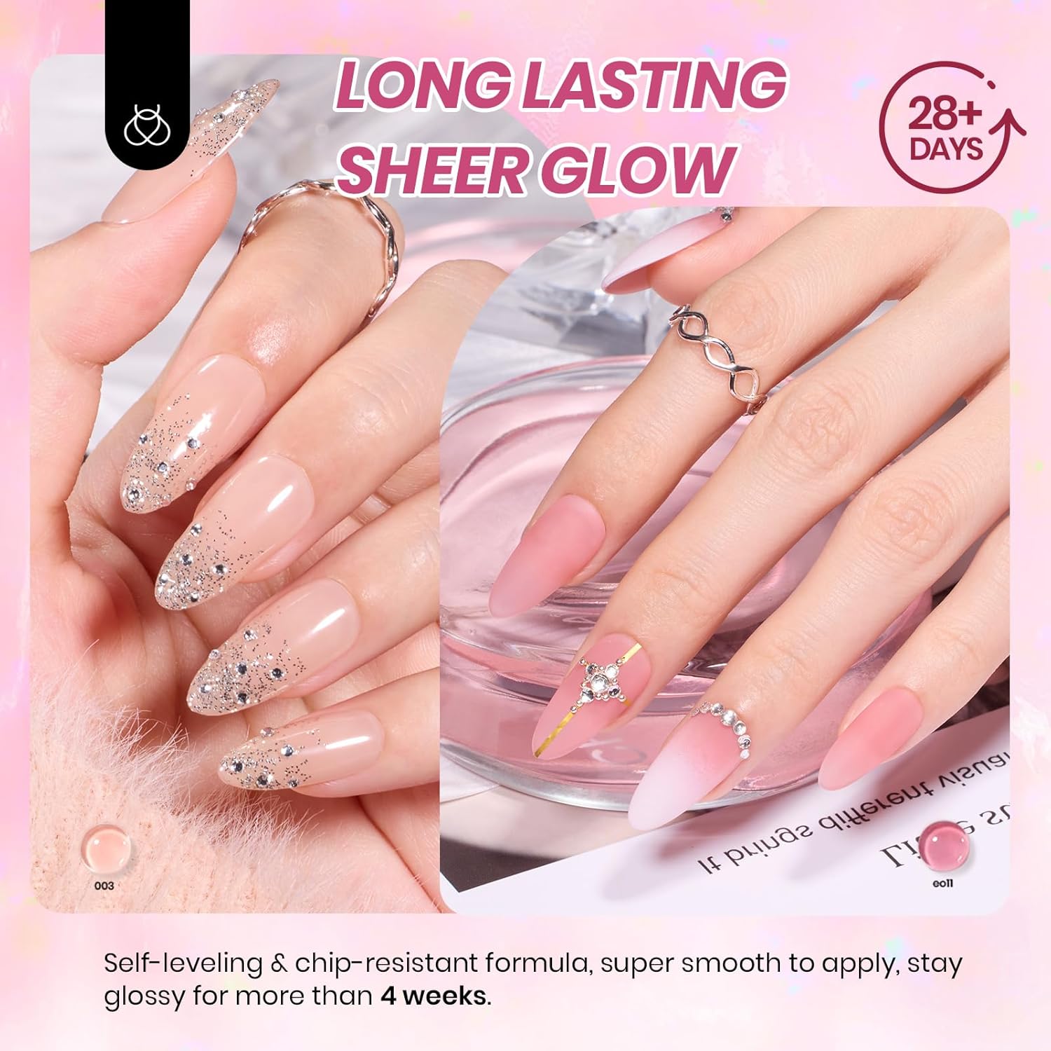 Beetles 25 Piece Pink Nude Gel Nail Polish Set 20 Colors with Base Top Coat - Image 3
