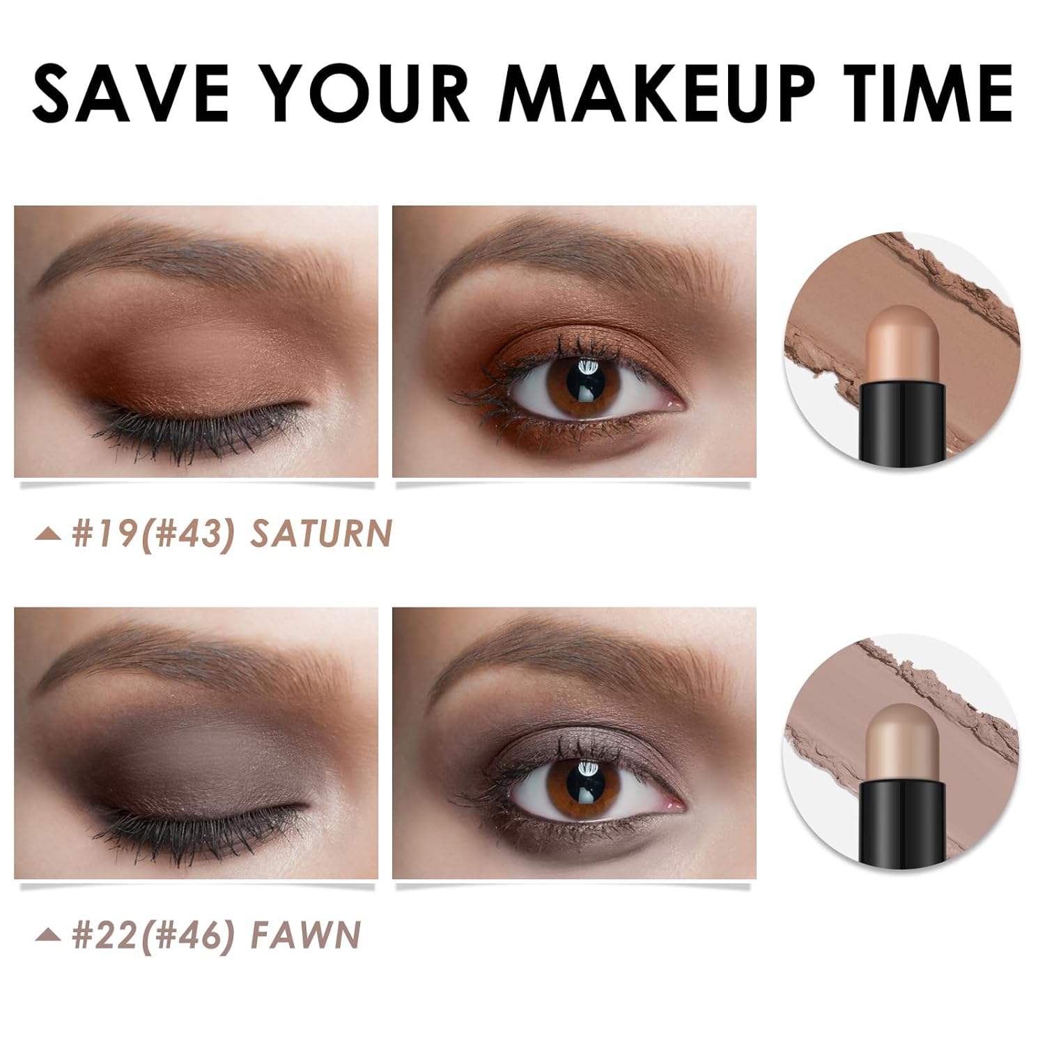 FOCALLURE 2 Piece Smoky Brown Waterproof Cream Eyeshadow Stick Set Long Lasting - Image 3