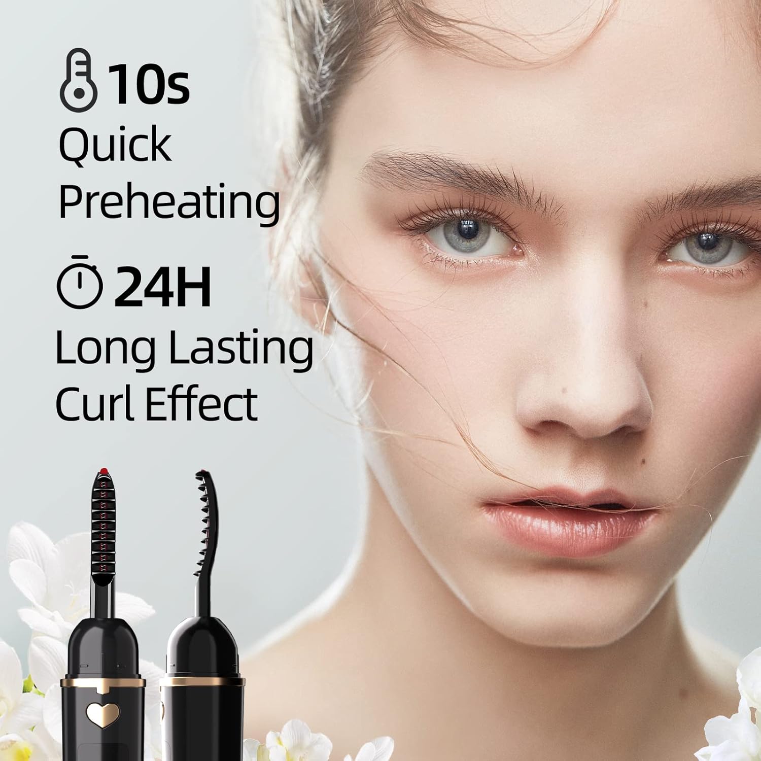 USB C Rechargeable Heated Eyelash Curler Comb, 24H Long Lasting Wear, Black - Image 2