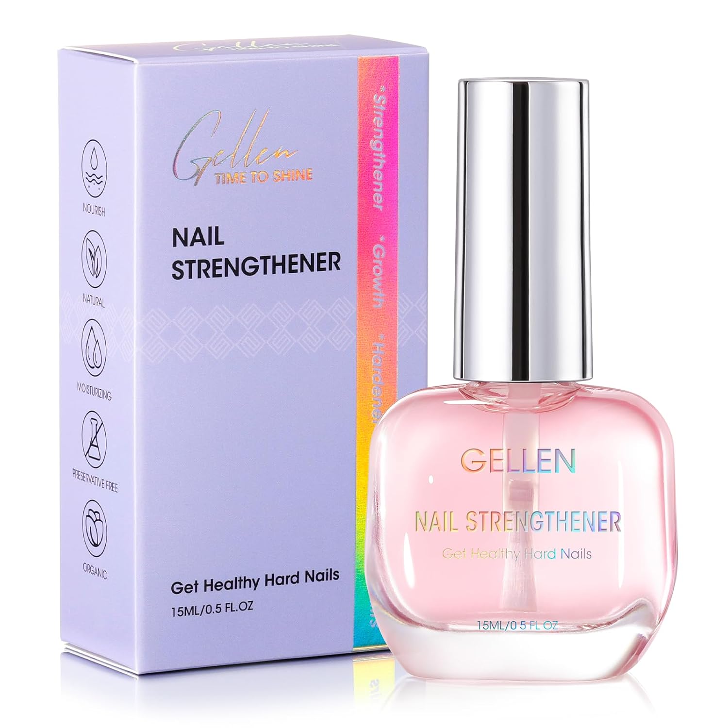 Gellen Nail Strengthener, 4-in-1 Nail Repair Serum & Growth & Hardener for Thin Damaged Nails, Protein Keratin Calcium Ridge Filler Stronger Nails Care Treatment, Air Dry Clear Finish Sakura Scent
