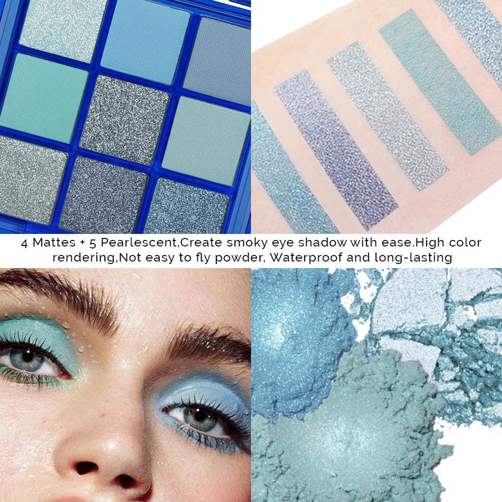 Evpct 9 Colors Blue Glitter Eyeshadow Palette for Mature Skin, Highly Pigmented Shimmer Shades - Image 3