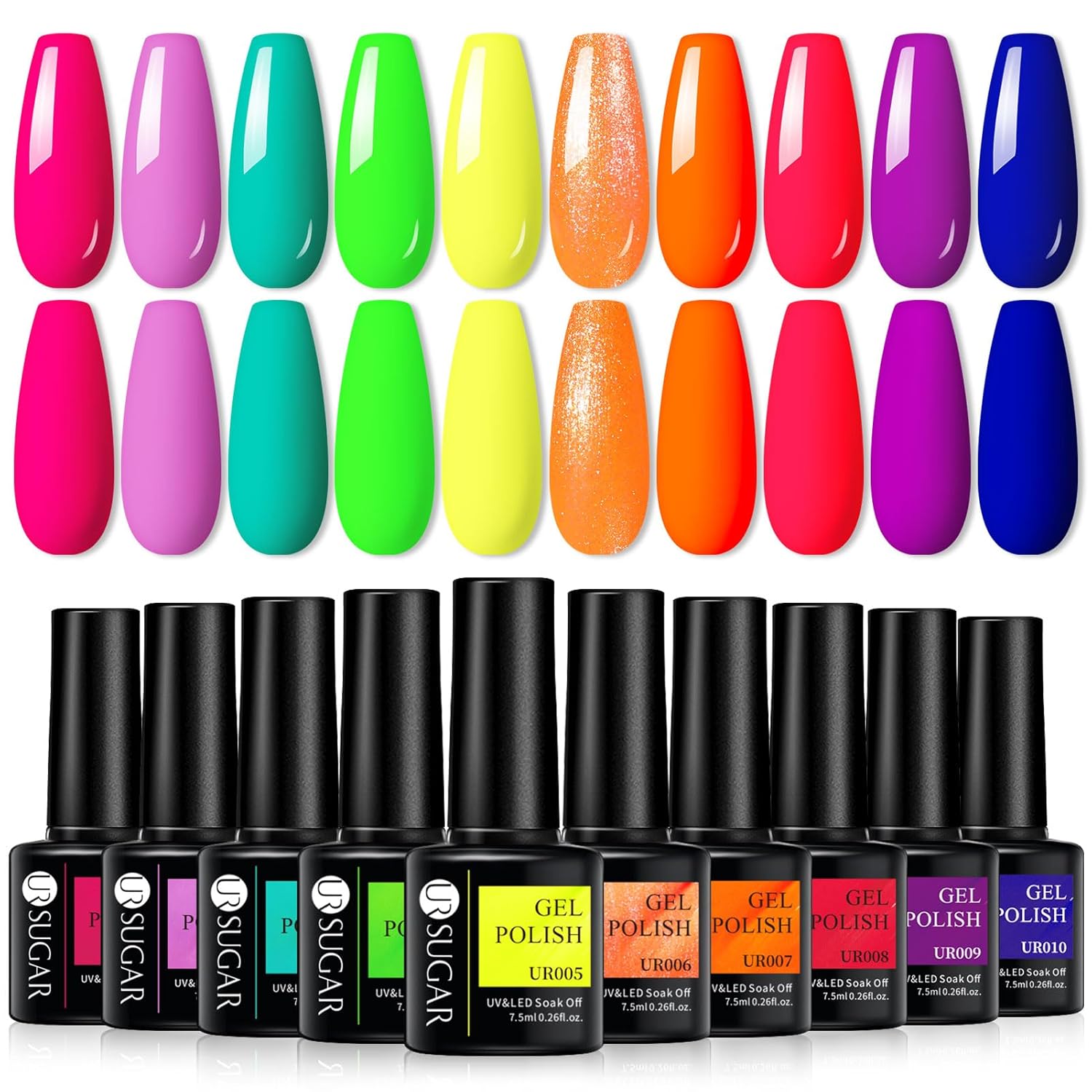 UR SUGAR 10 Colors Neon Gel Nail Polish Set for Spring Summer Nail Art - Image 9